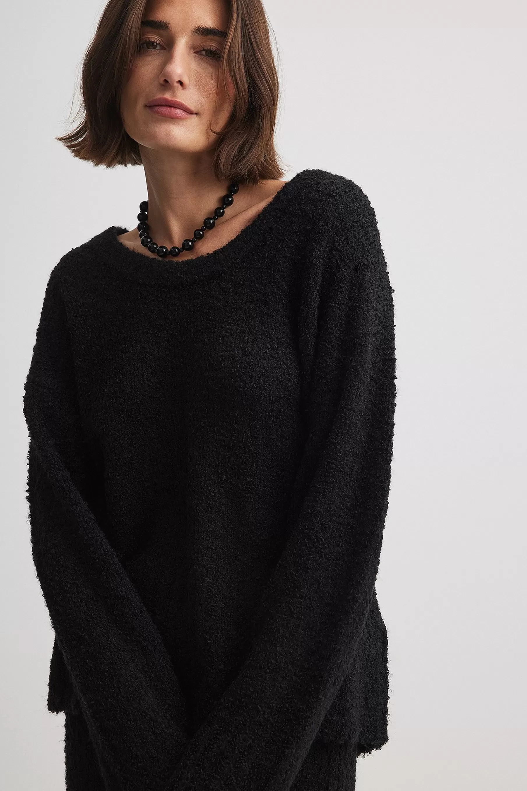 NA-KD Scoop Neck Knitted Sweater Black