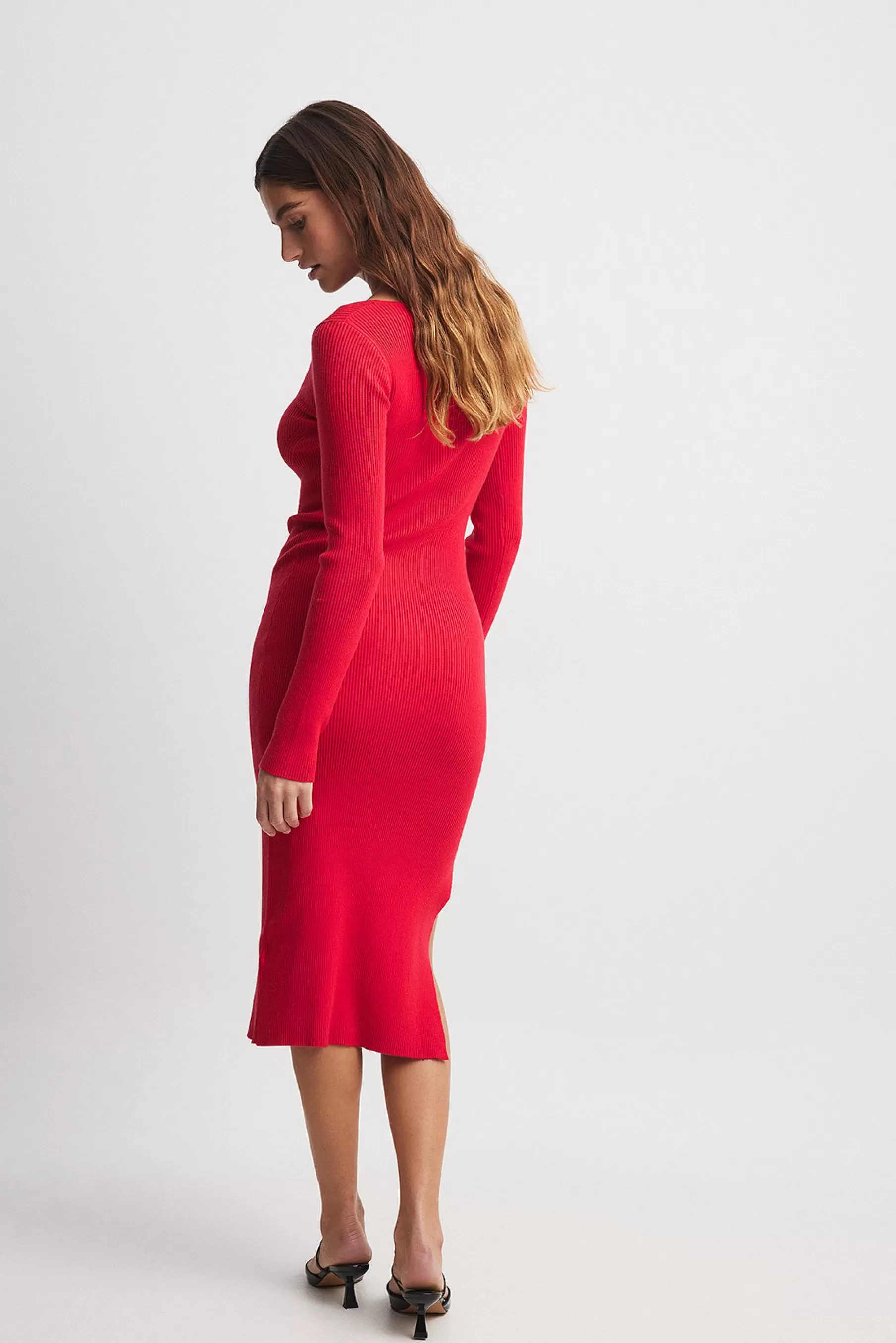 NA-KD Scoop Neck Midi Slit Dress Red