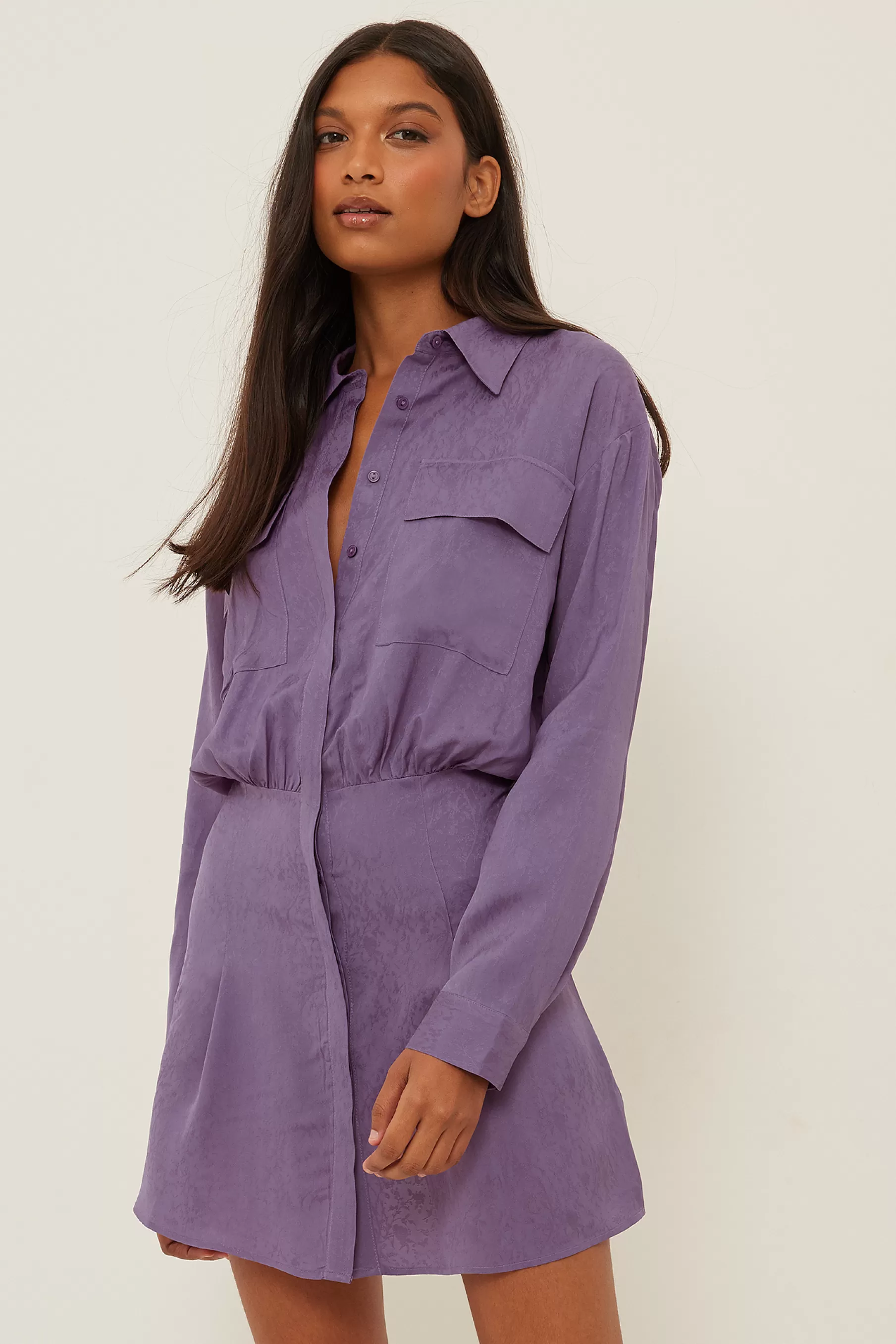 NA-KD Seam Detail Mini Shirt Dress Purple