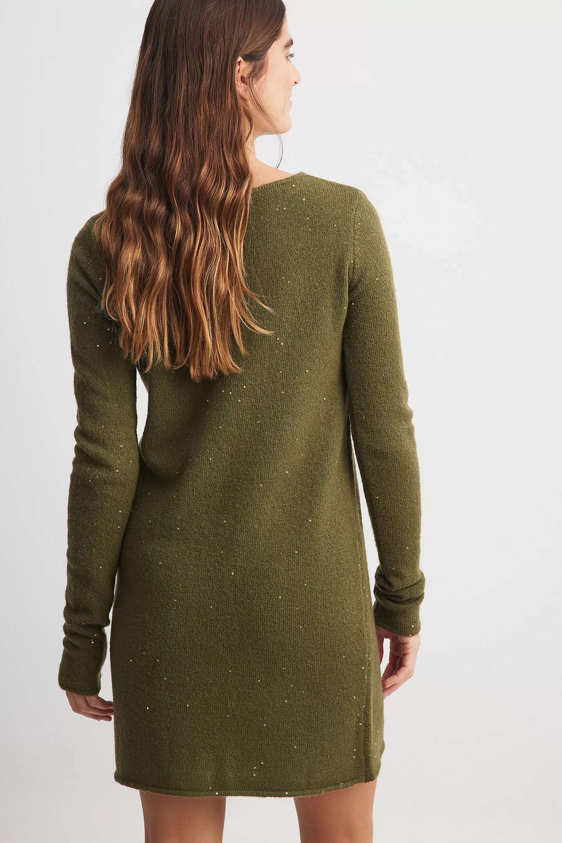 NA-KD Sequin Knitted Mini Dress Green