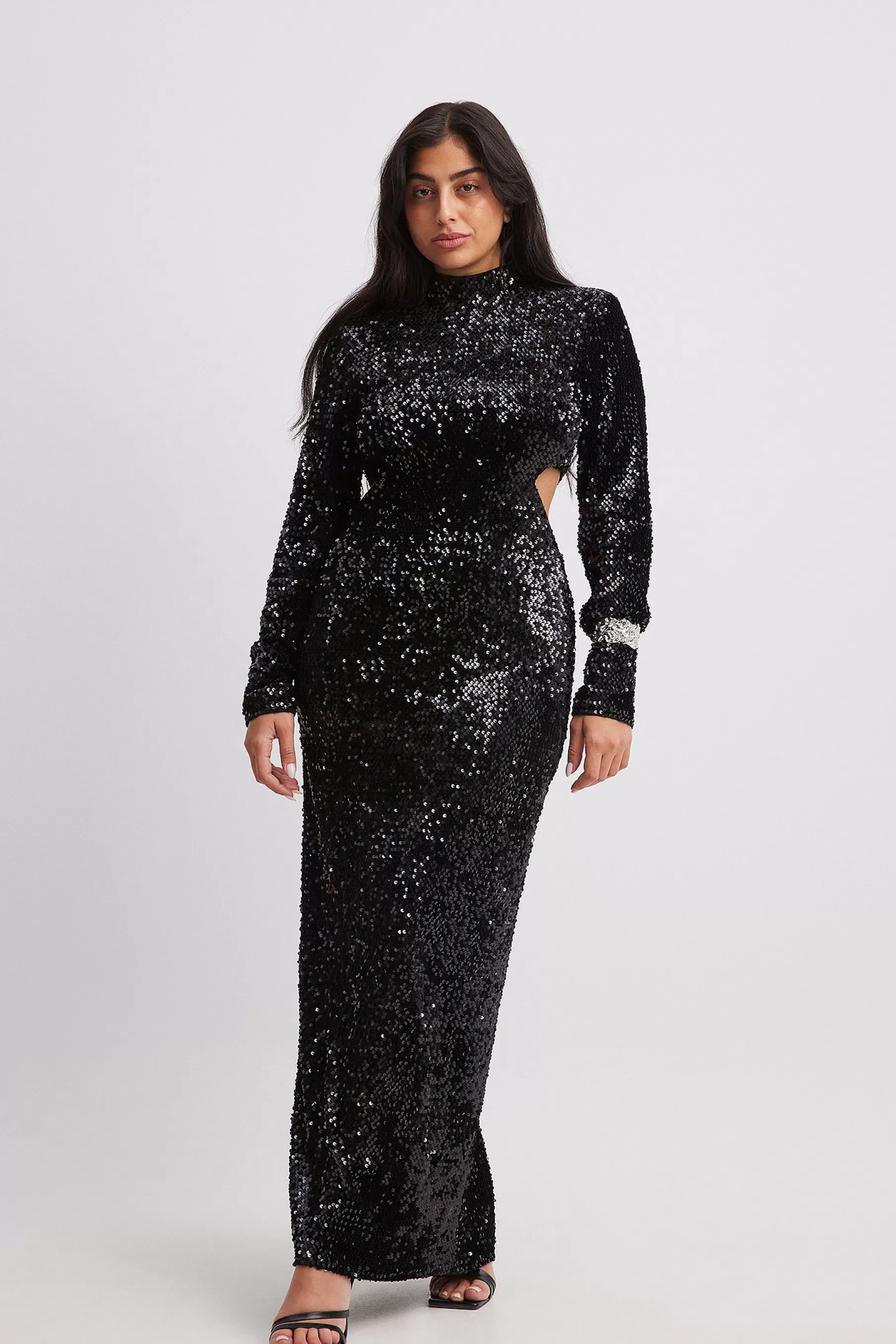 NA-KD Sequin Maxi Dress Black