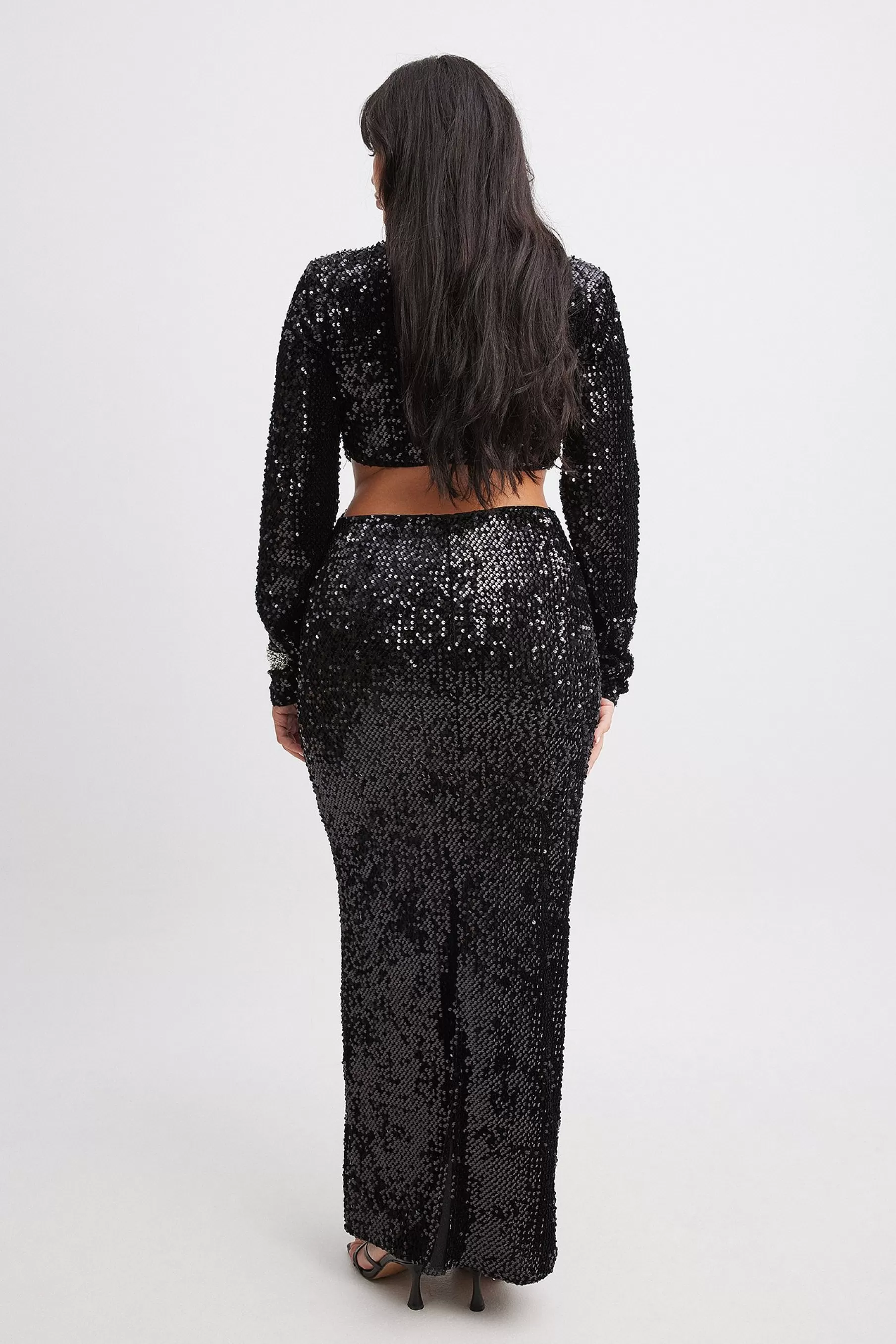 NA-KD Sequin Maxi Dress Black