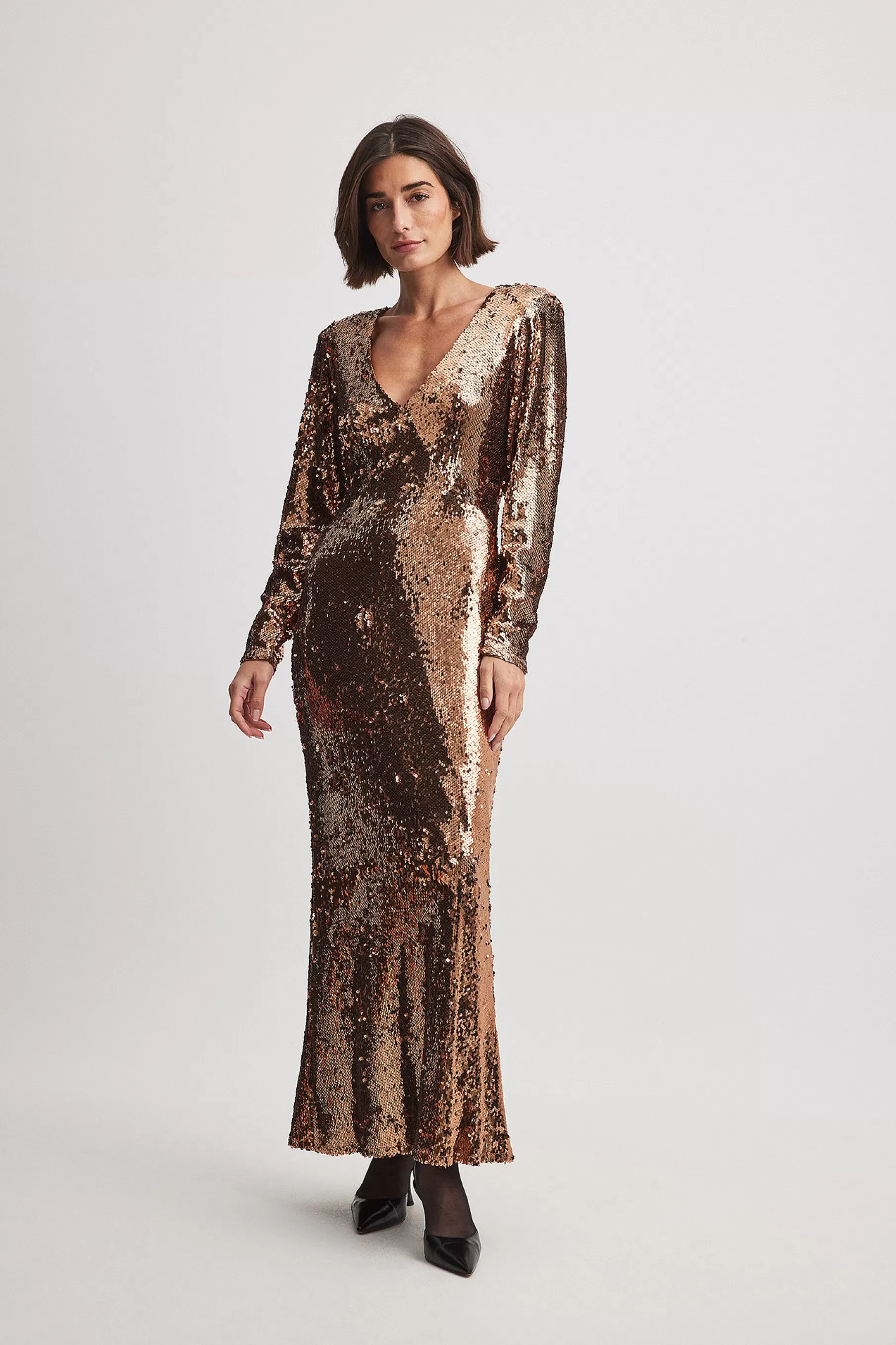 NA-KD Sequin Maxi Dress Gold