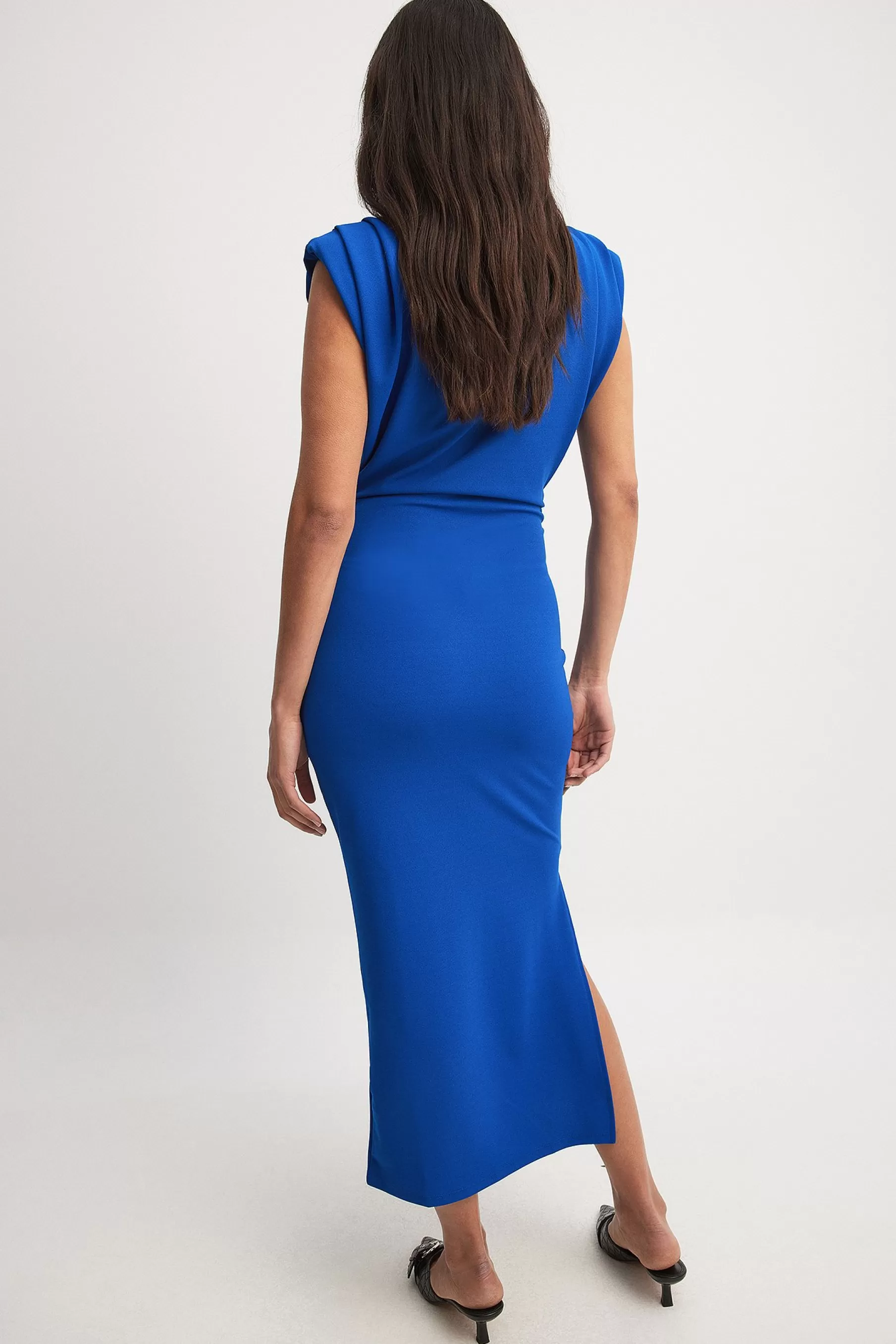 NA-KD Sharp Shoulder Midi Dress Blue