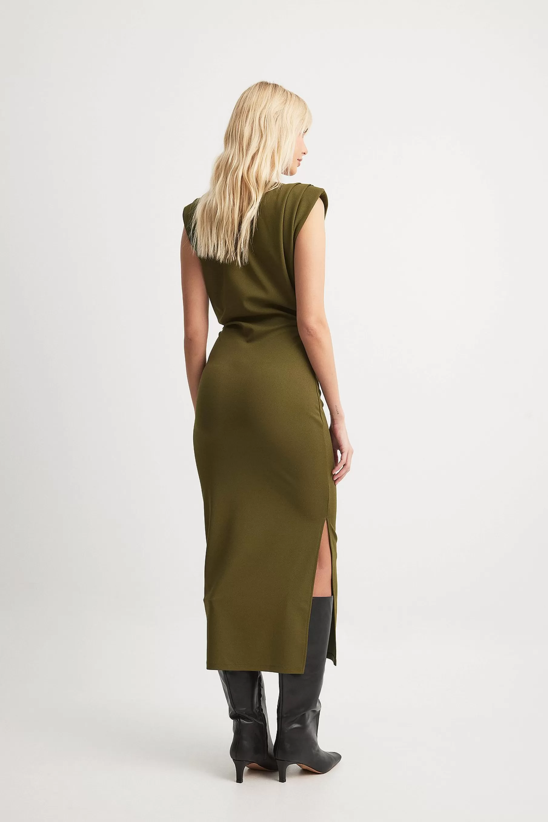 NA-KD Sharp Shoulder Midi Dress Green