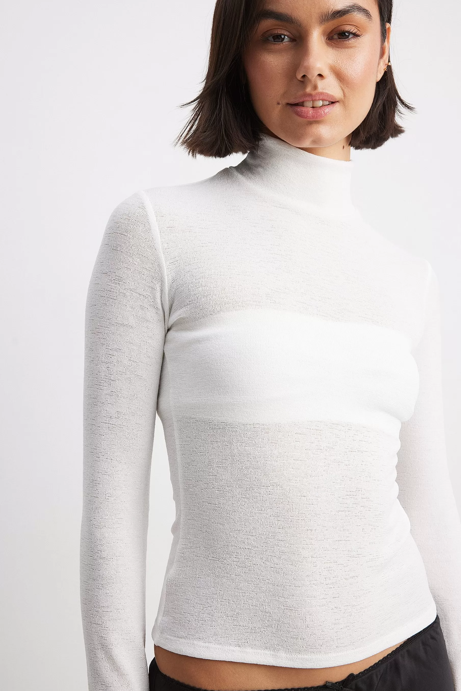 NA-KD Sheer Collar Top Offwhite