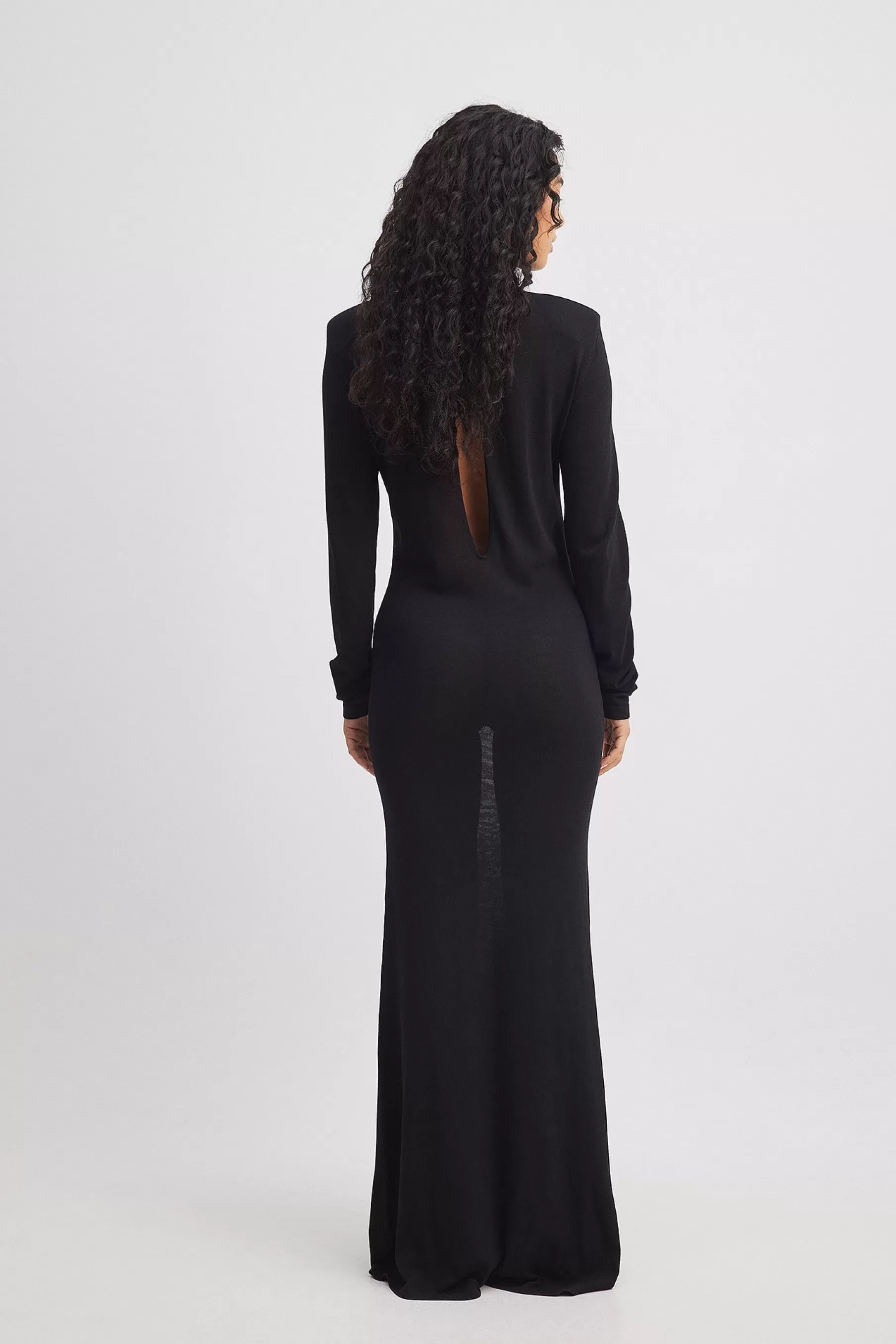 NA-KD Sheer Knitted High Neck Maxi Dress Black