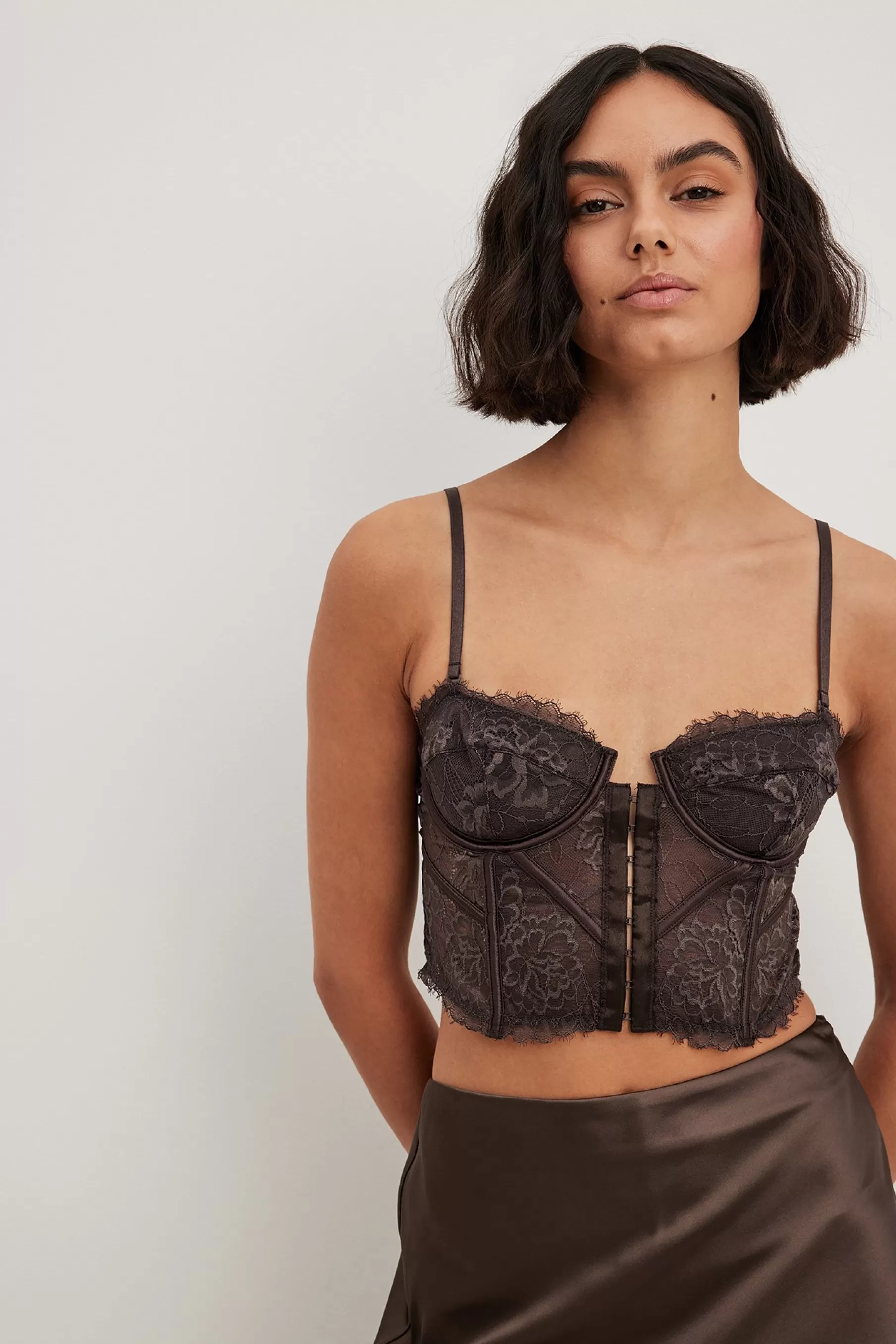 NA-KD Sheer Lace Wire Corset Brown