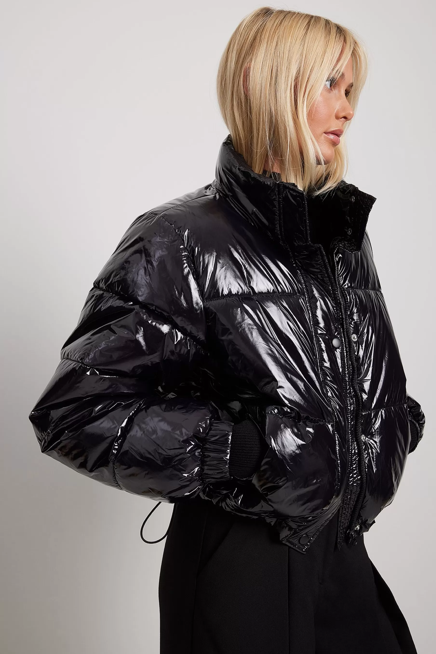 NA-KD Shiny Padded Jacket Black