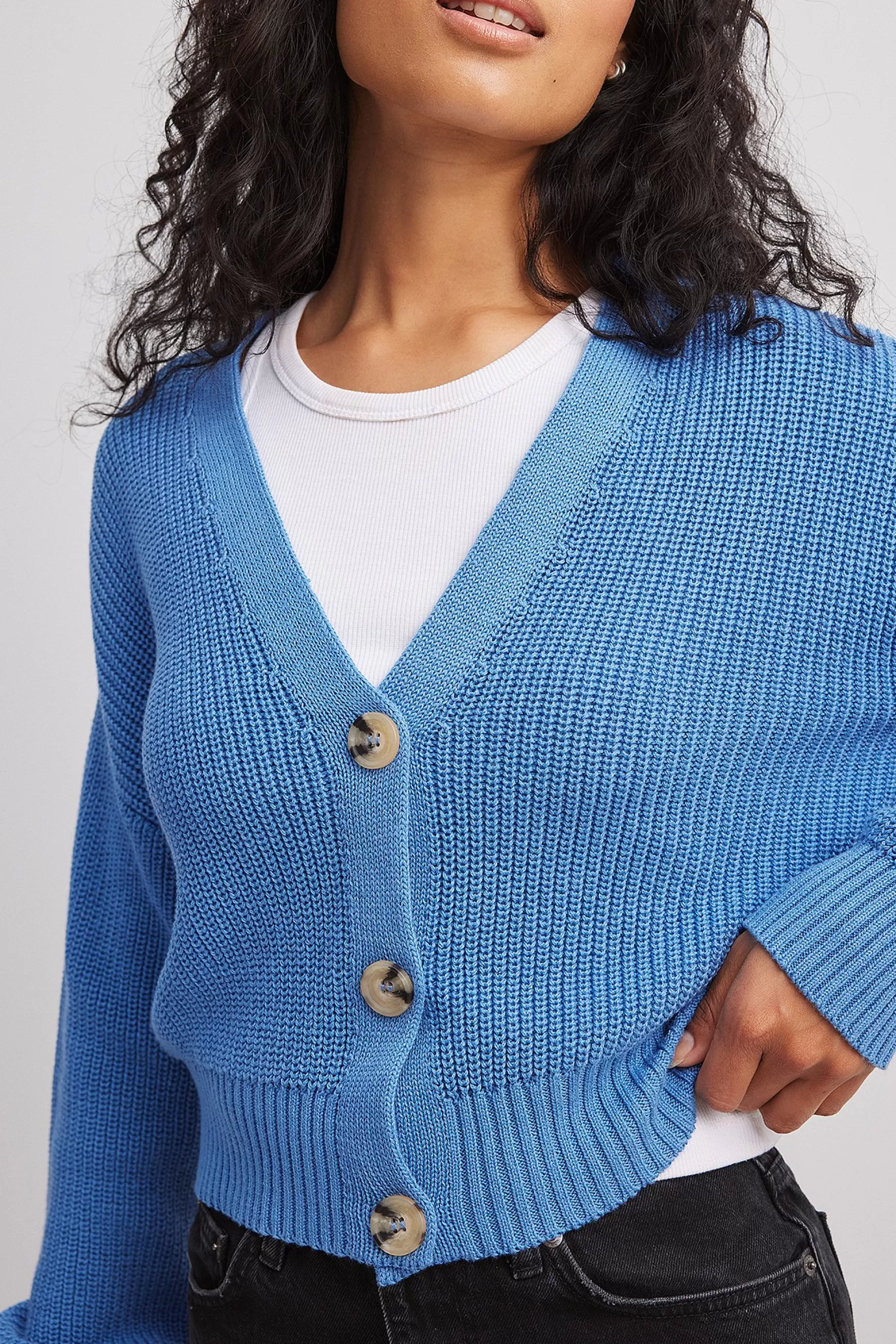 NA-KD Short Knitted Cardigan Blue