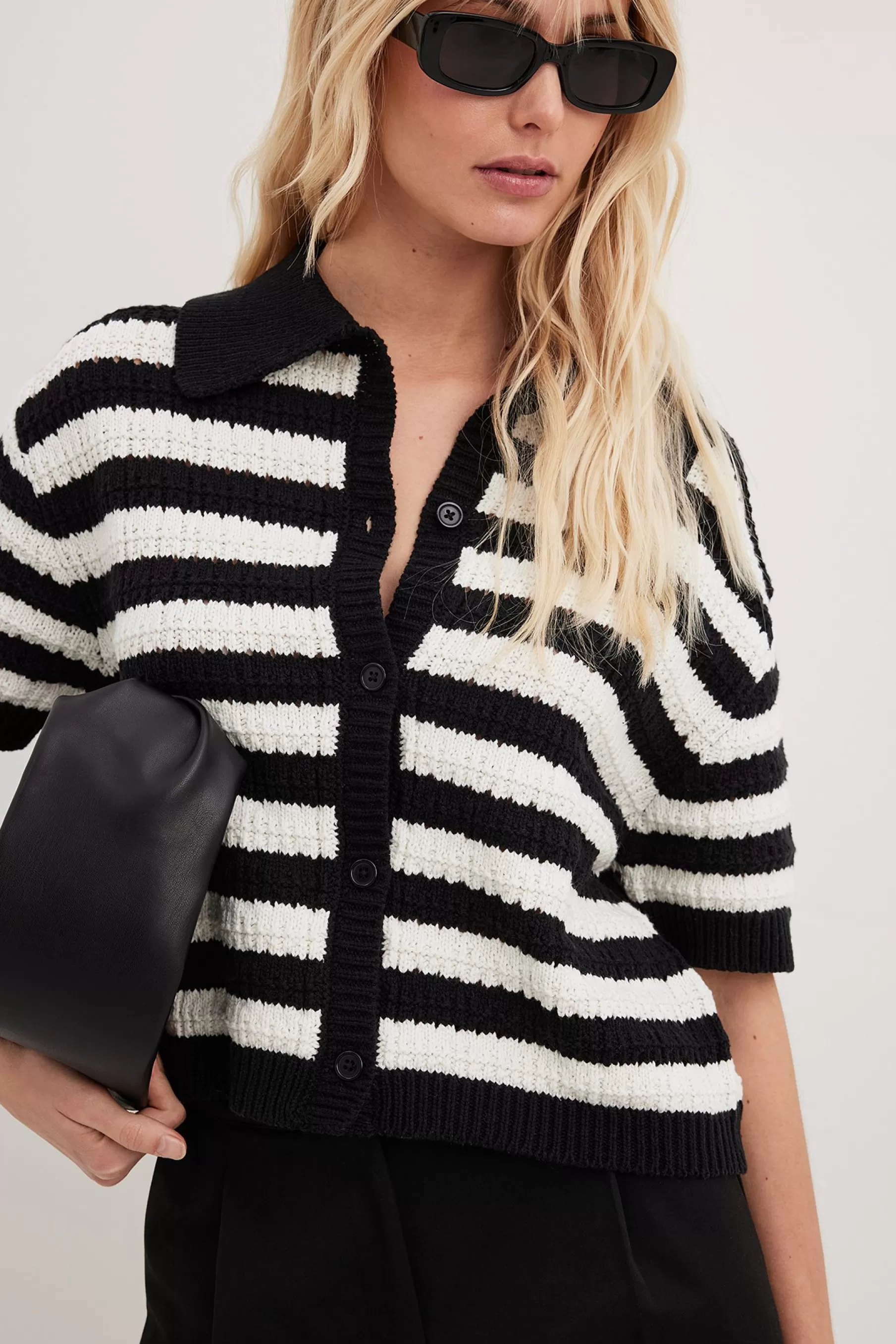 NA-KD Short Knitted Striped Cardigan Stripe