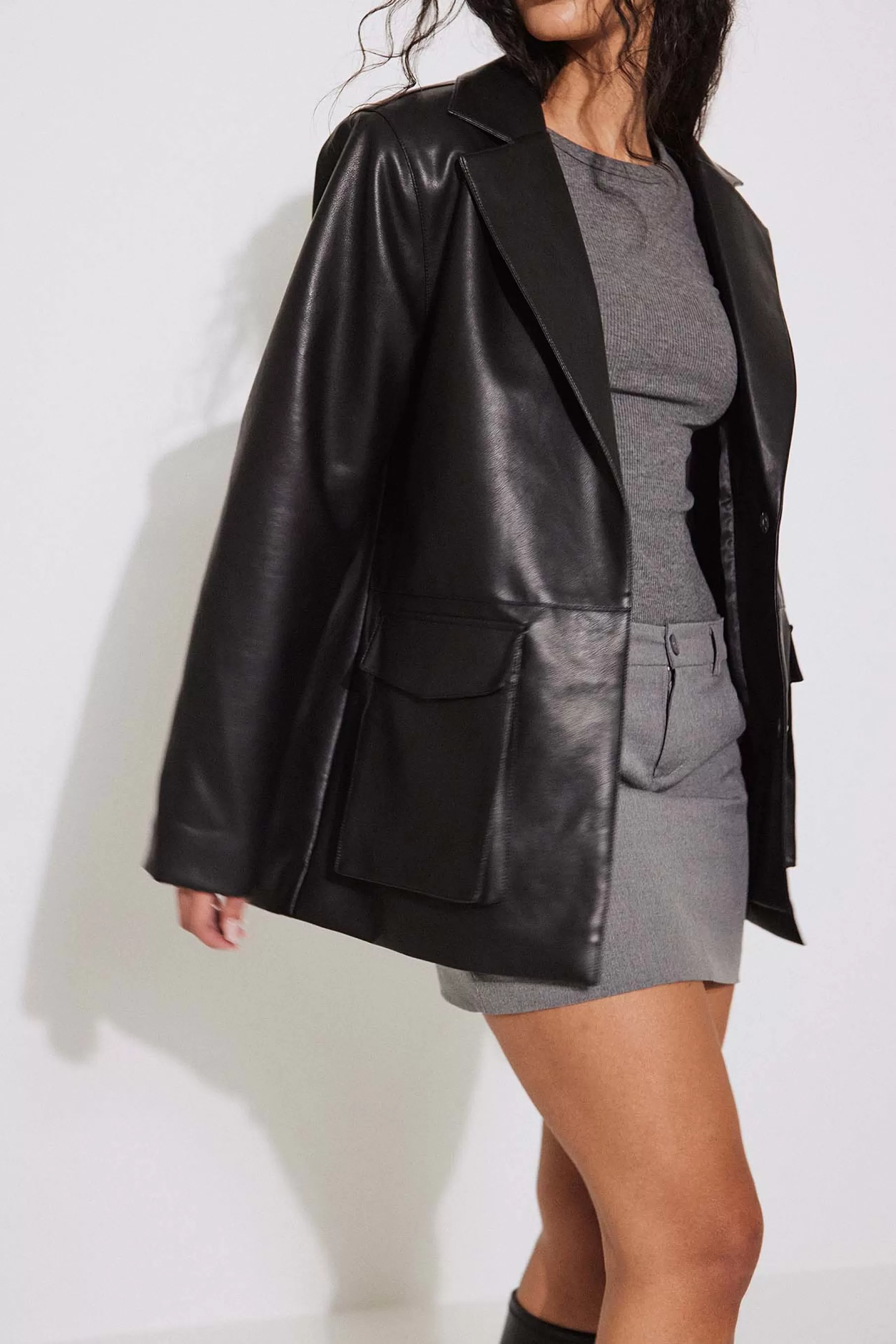 NA-KD Short Pu Jacket Black