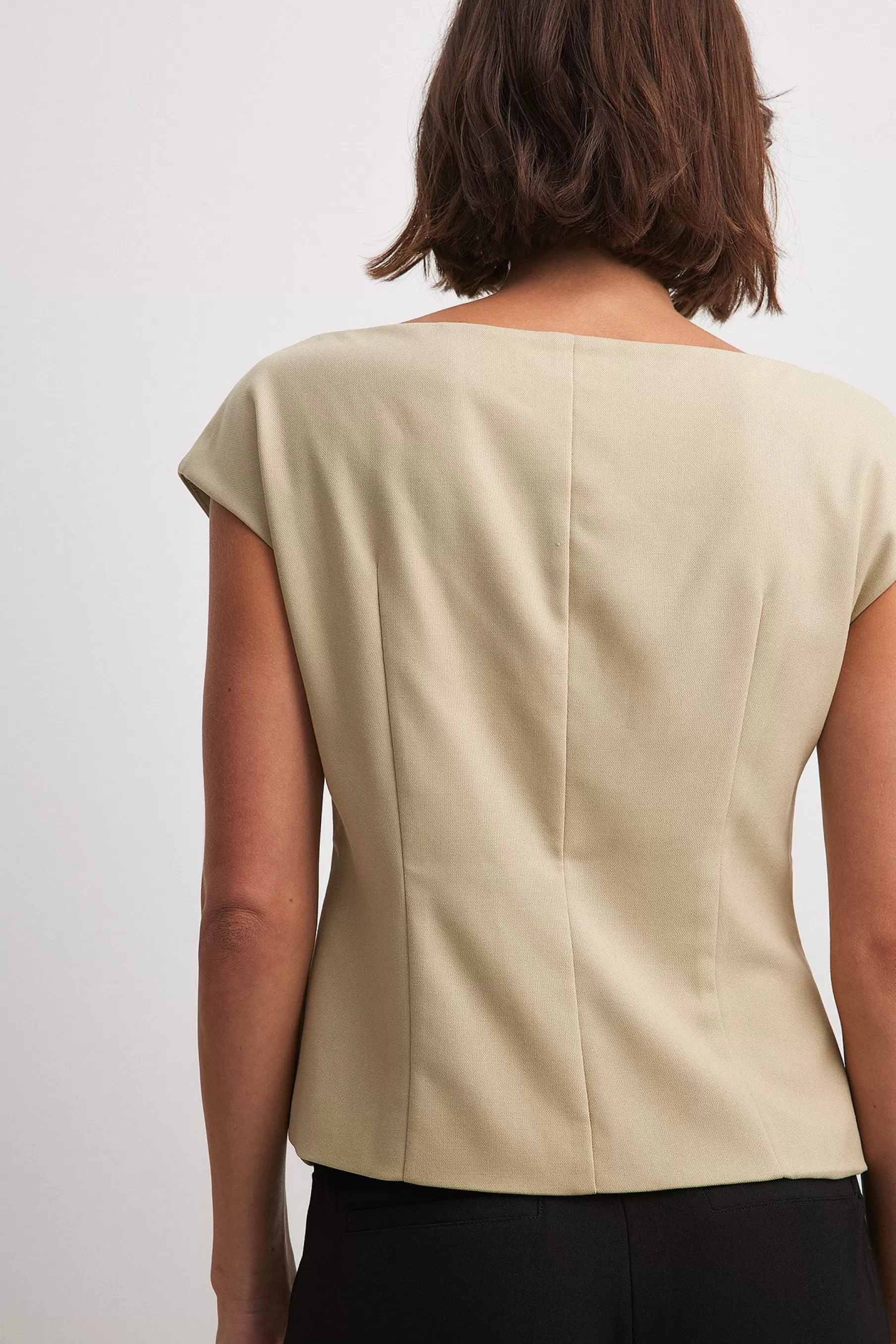 NA-KD Short Sleeve Blazer Top Beige