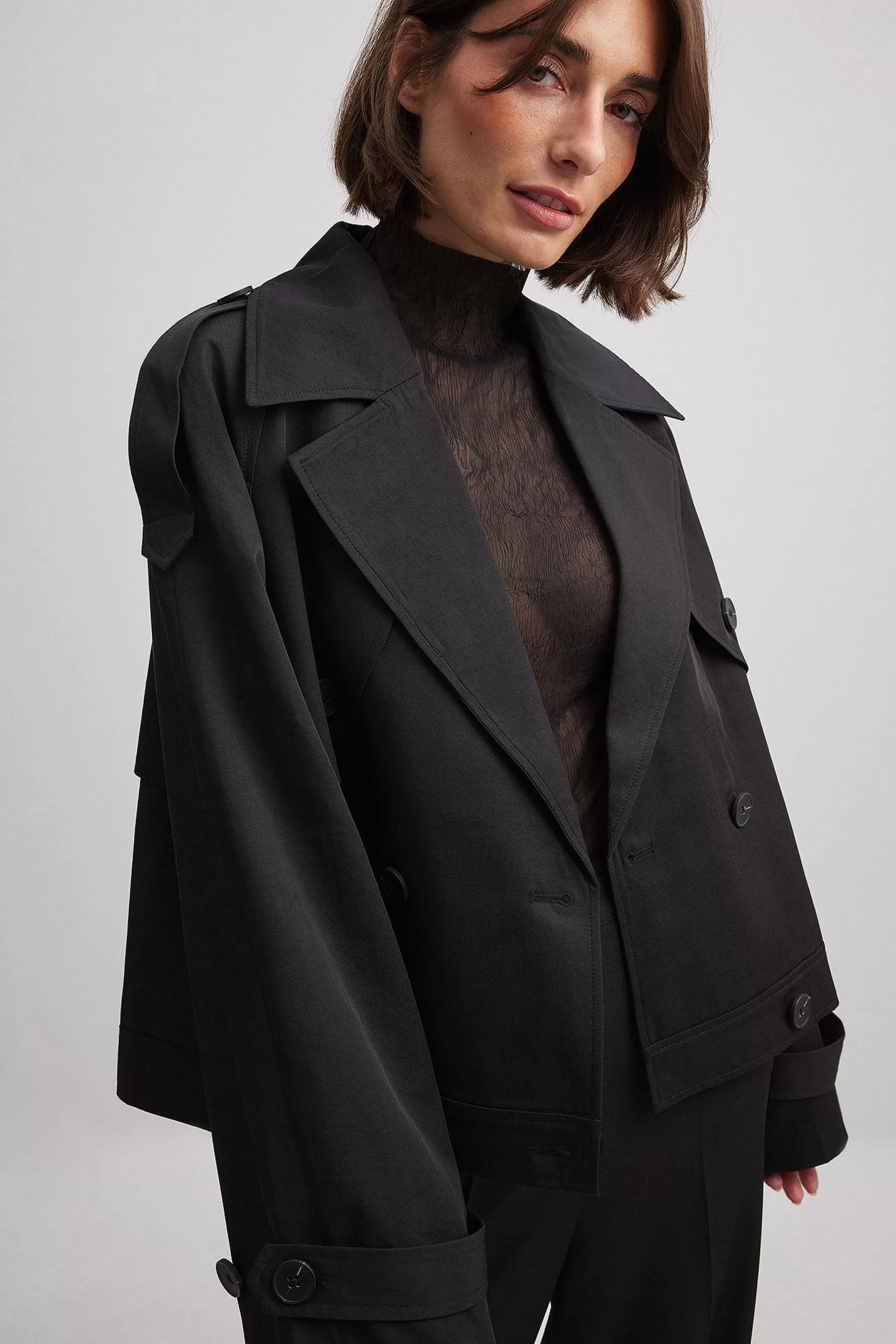 NA-KD Short Trench Coat Black