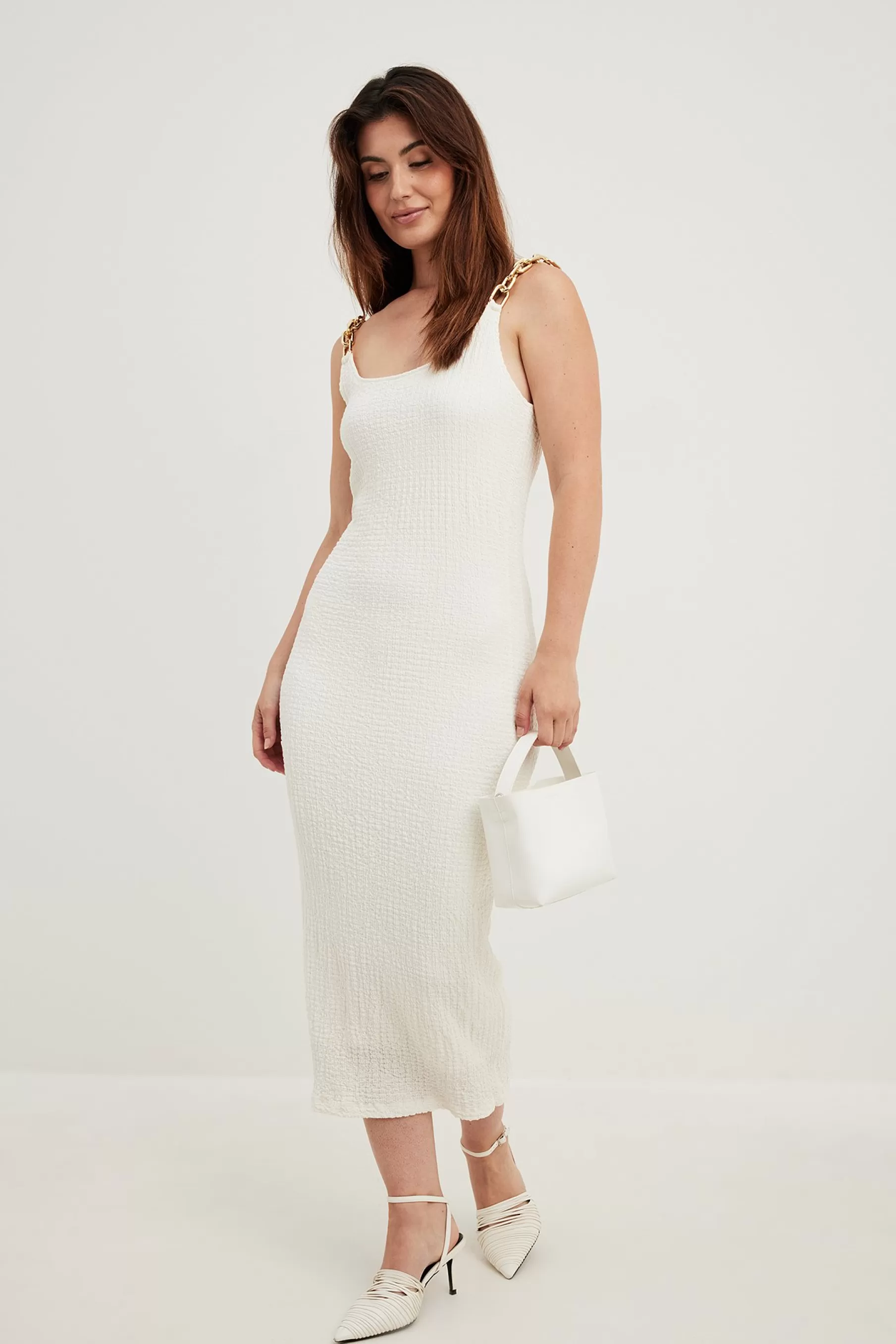 NA-KD Shoulder Strap Detail Midi Dress Offwhite