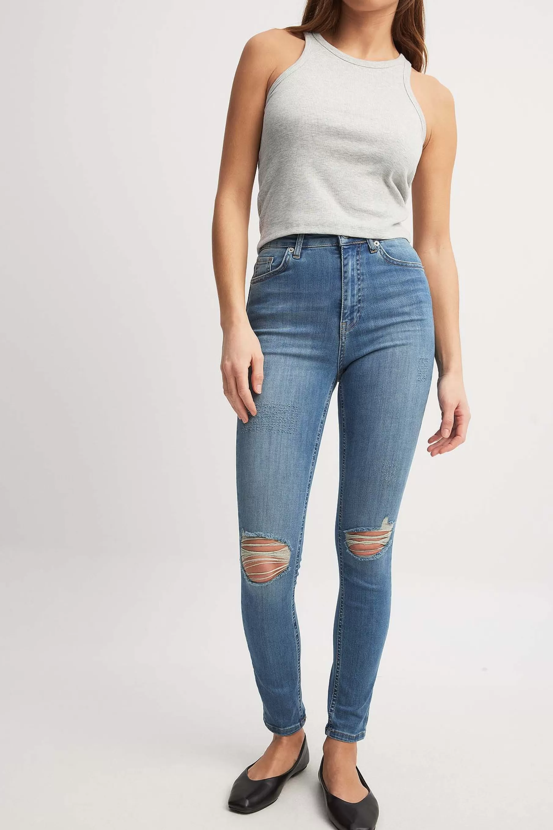 NA-KD Skinny High Waist Destroyed Jeans Blue