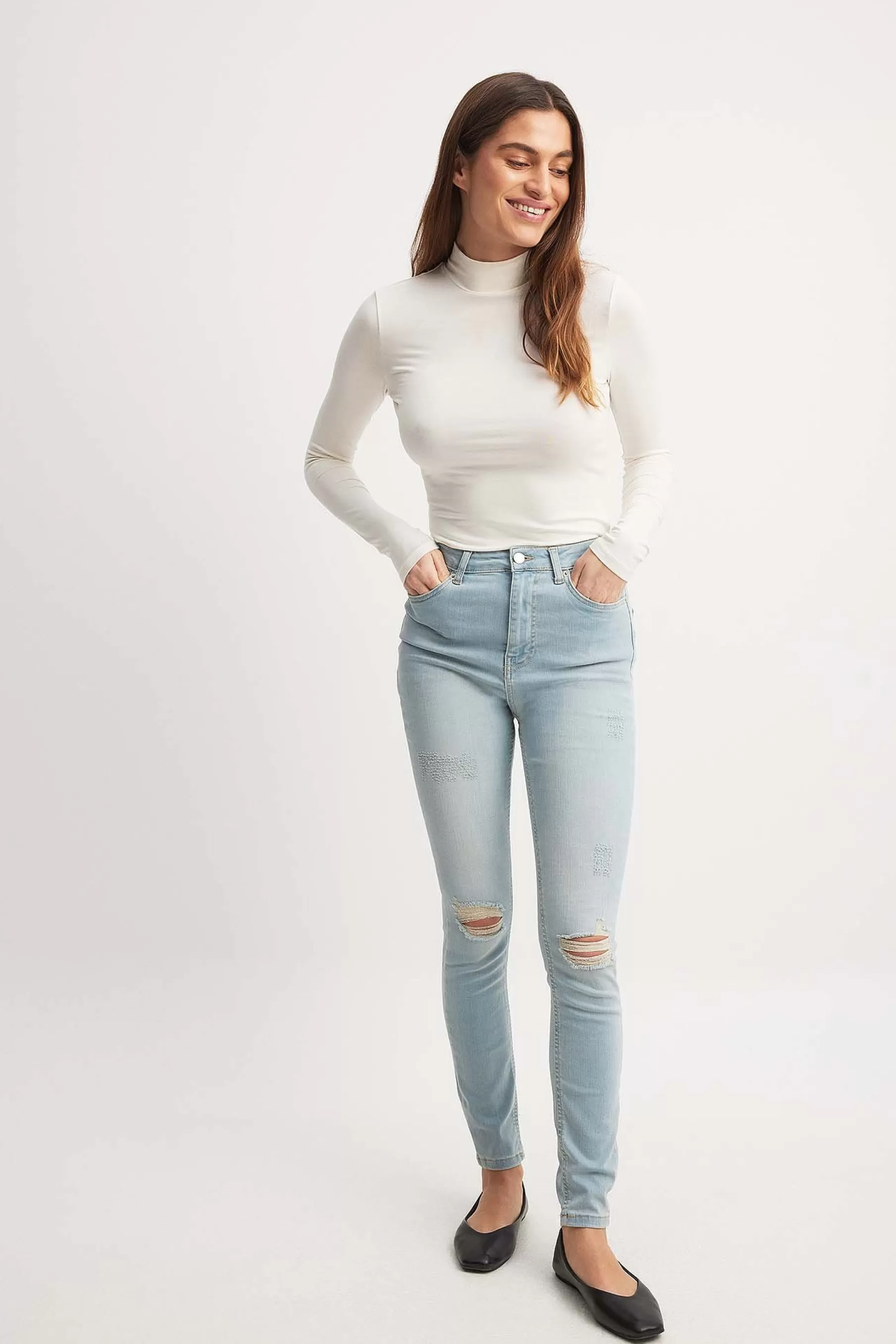 NA-KD Skinny High Waist Destroyed Jeans Blue