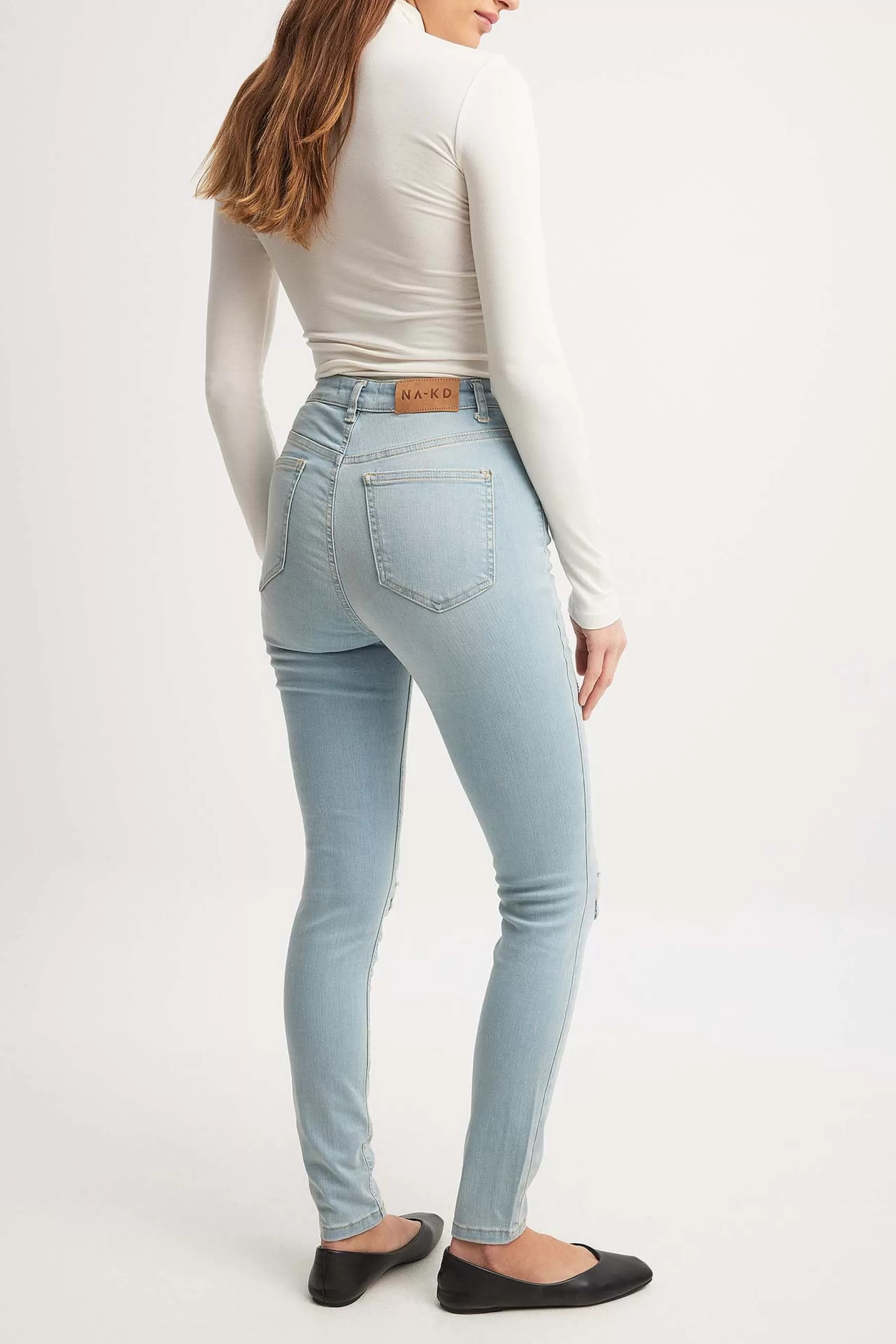 NA-KD Skinny High Waist Destroyed Jeans Blue