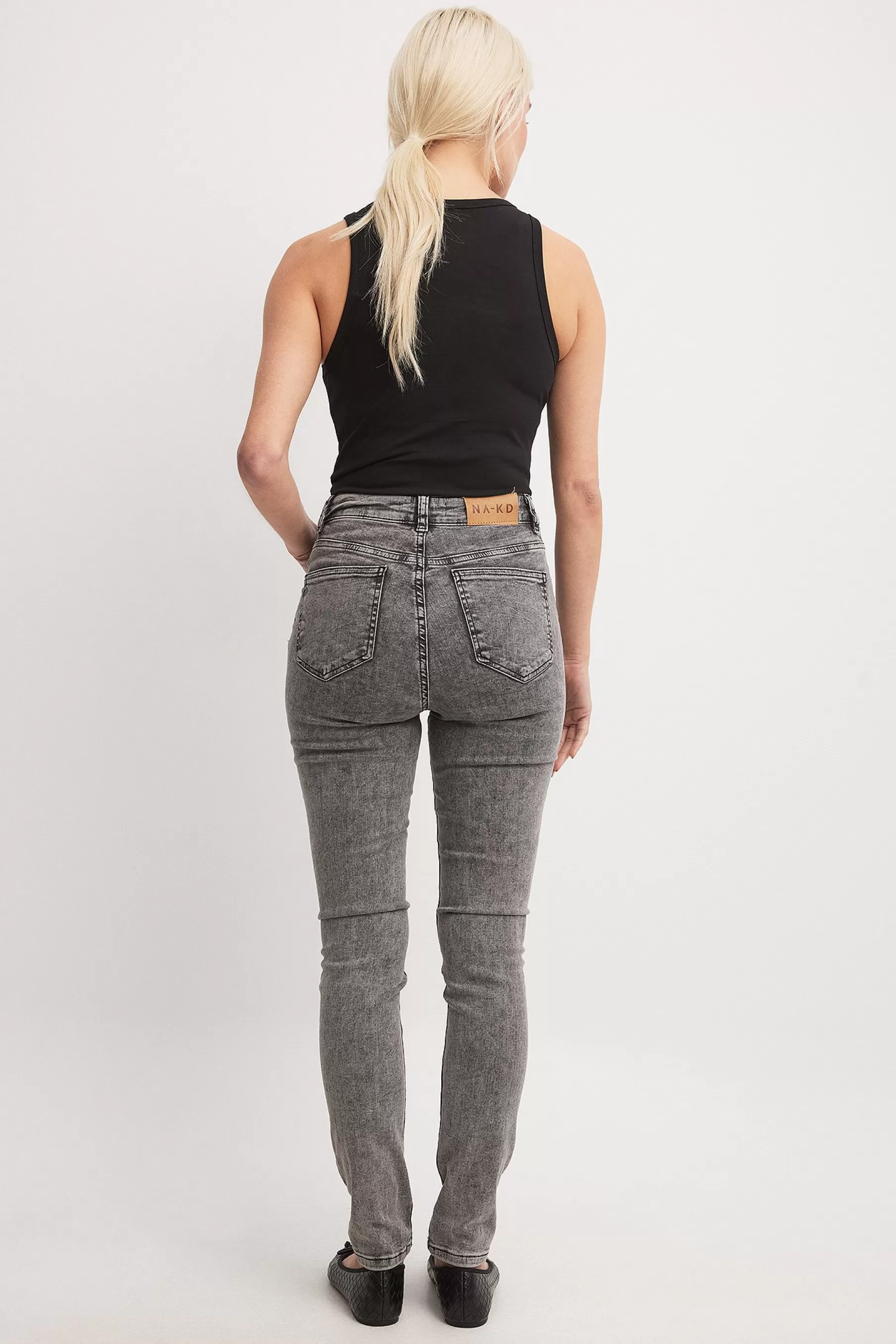 NA-KD Skinny High Waist Stretch Jeans Grey