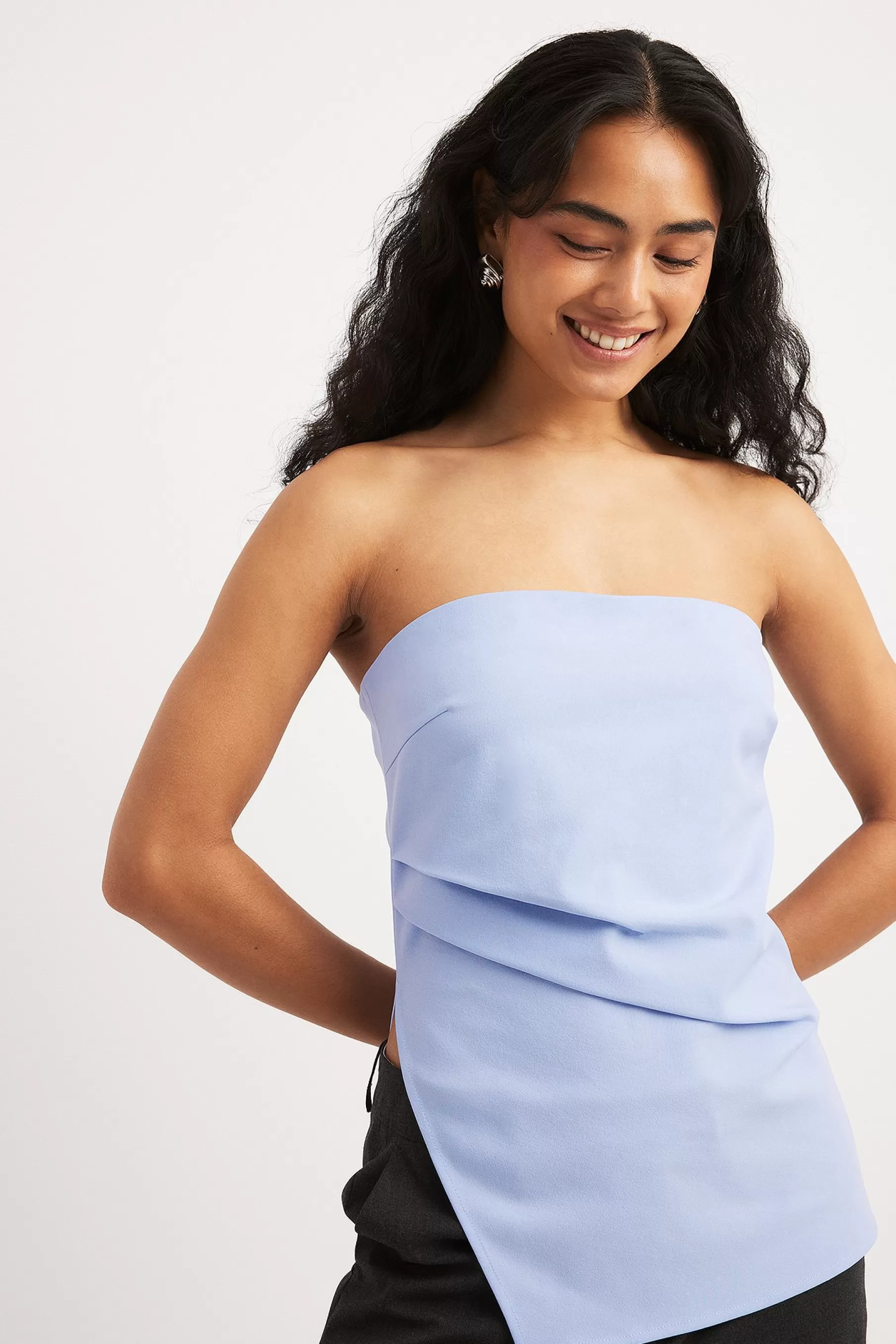 NA-KD Sleeveless Asymmetric Bandeau Top Blue