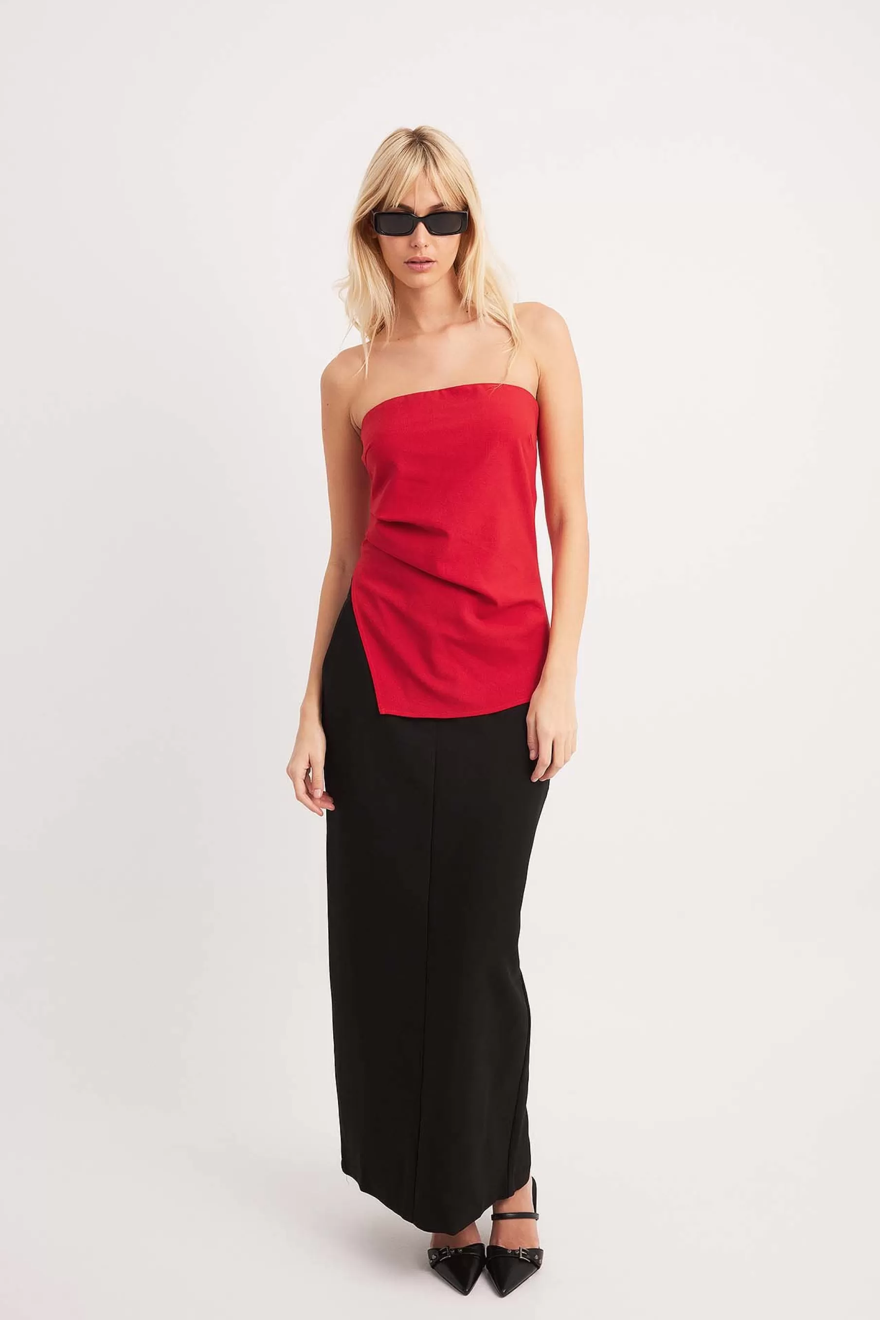 NA-KD Sleeveless Asymmetric Bandeau Top Red