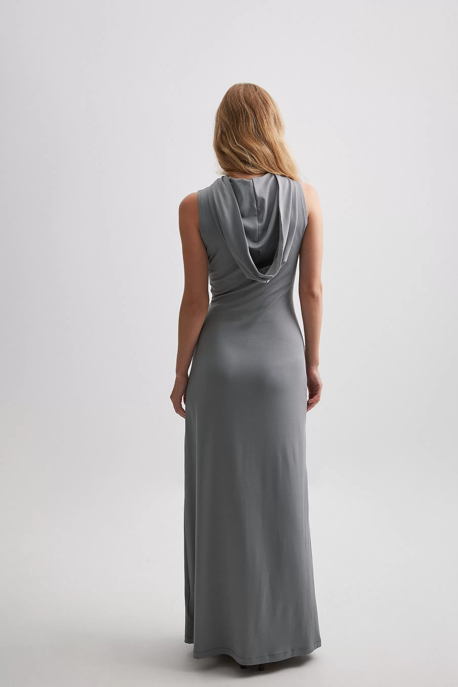 NA-KD Sleeveless Hoodie Maxi Dress Grey