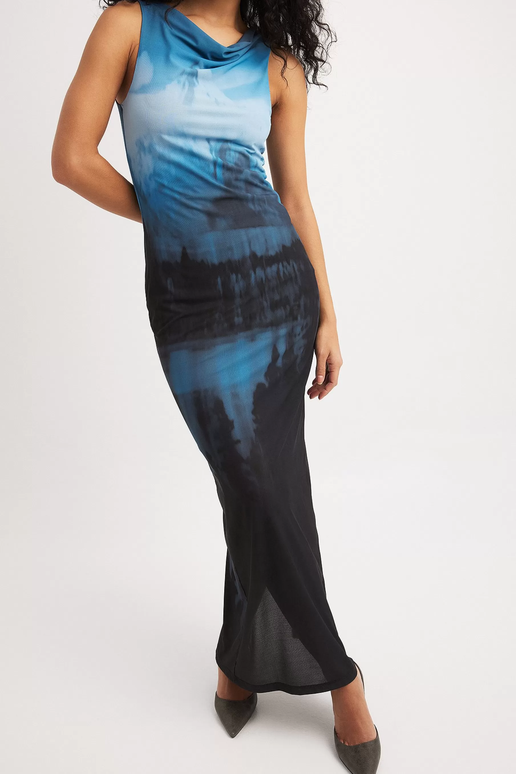 NA-KD Sleeveless Mesh Maxi Dress Blue