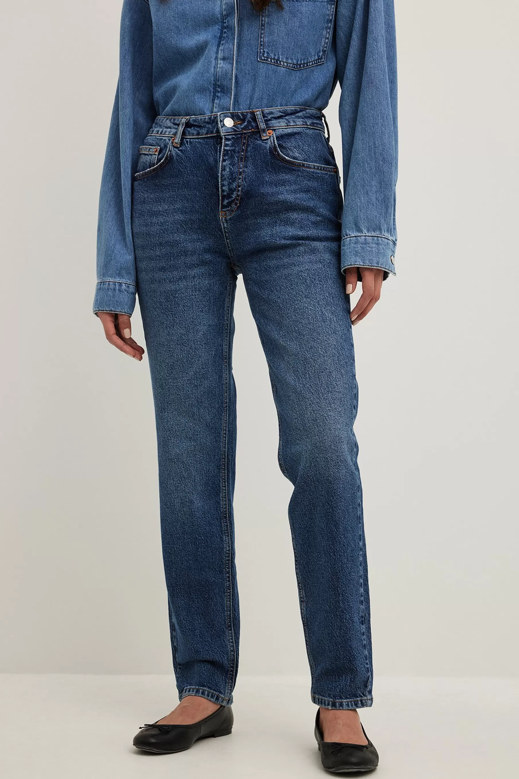 NA-KD Slim Mid Waist Jeans Blue