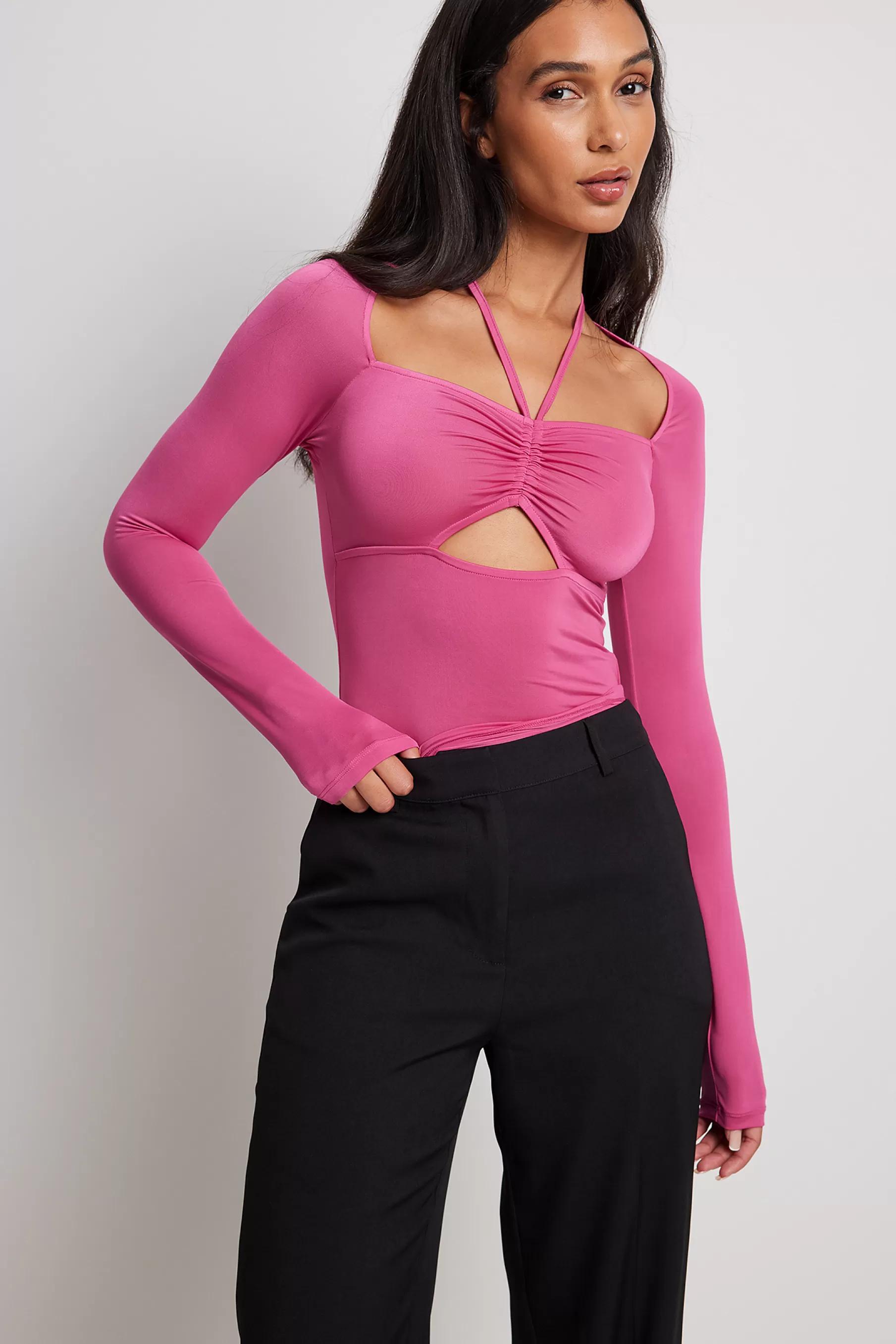 NA-KD Slinky Strap Detail Top Pink