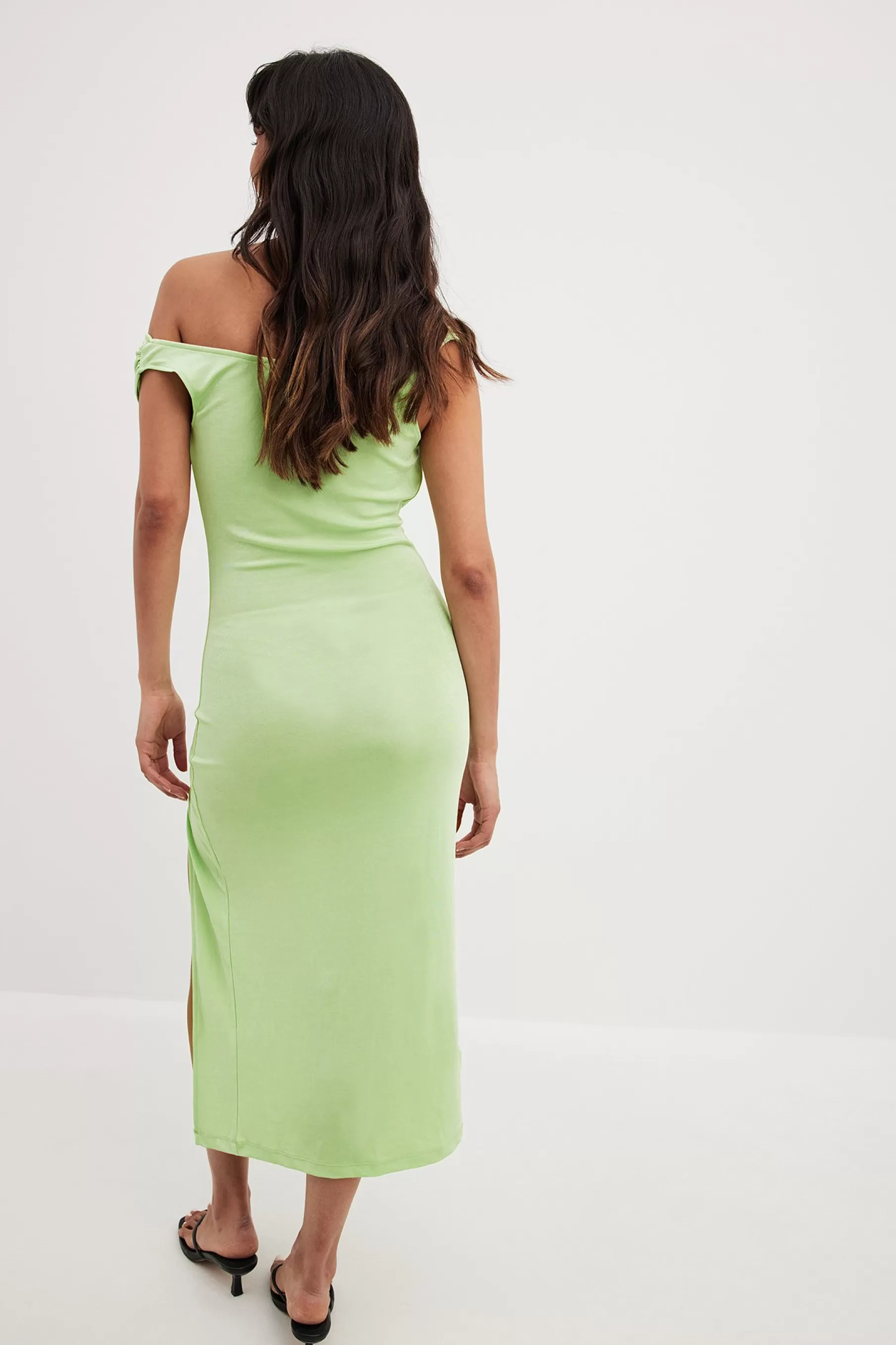 NA-KD Slip Shoulder High Slit Dress Green