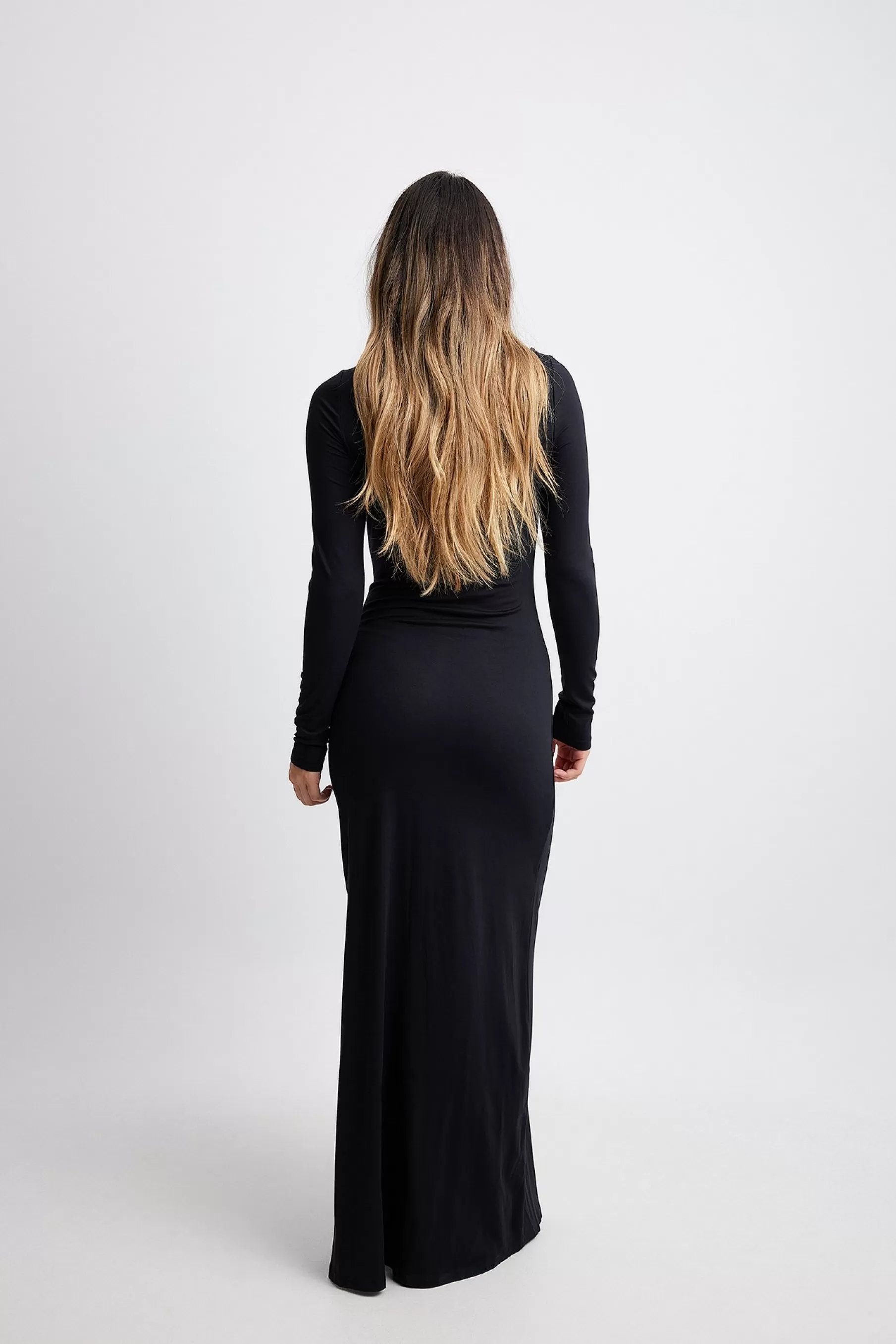 NA-KD Soft Line Boat Neck Maxi Dress Black