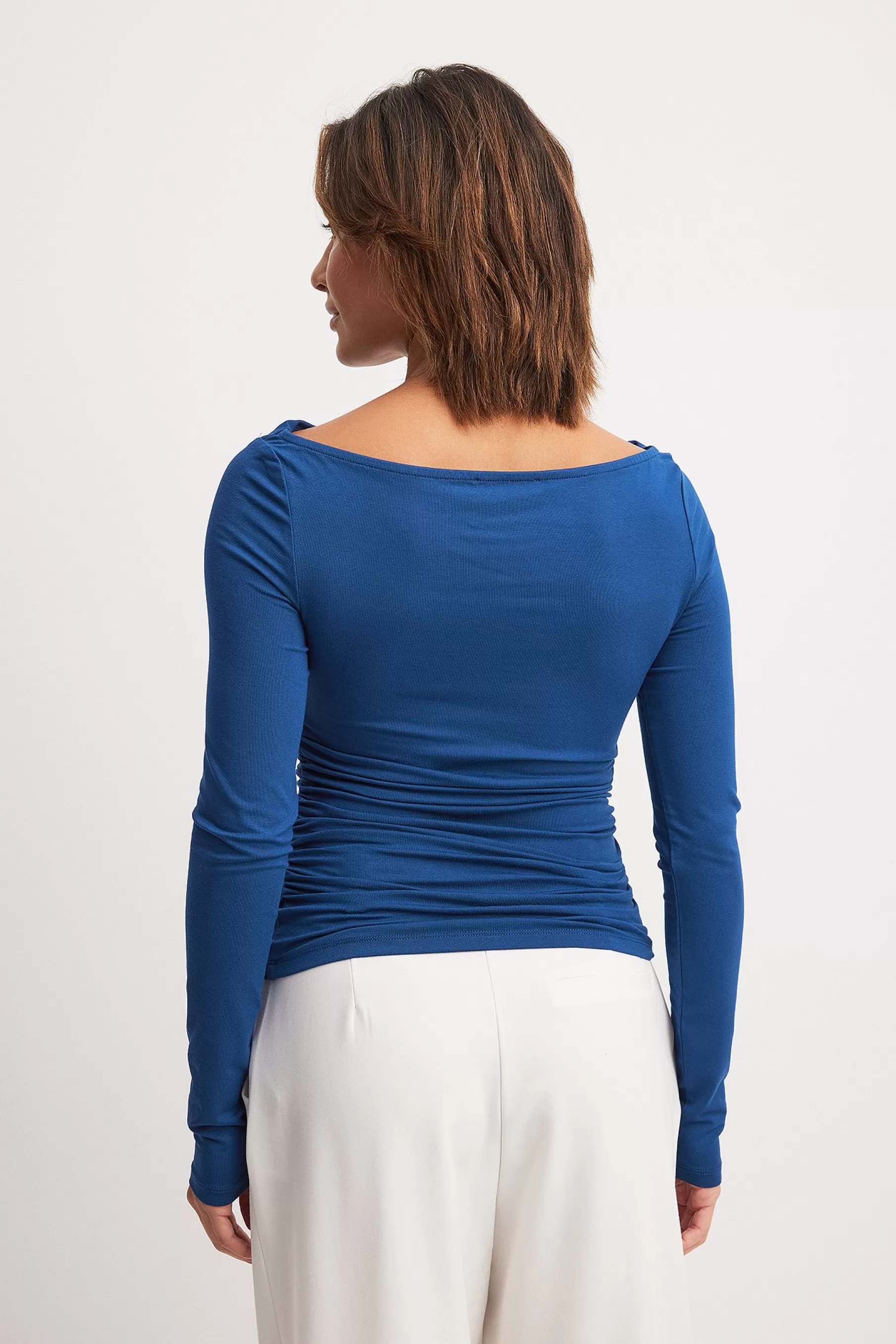 NA-KD Soft Line Draped Long Sleeve Top Blue