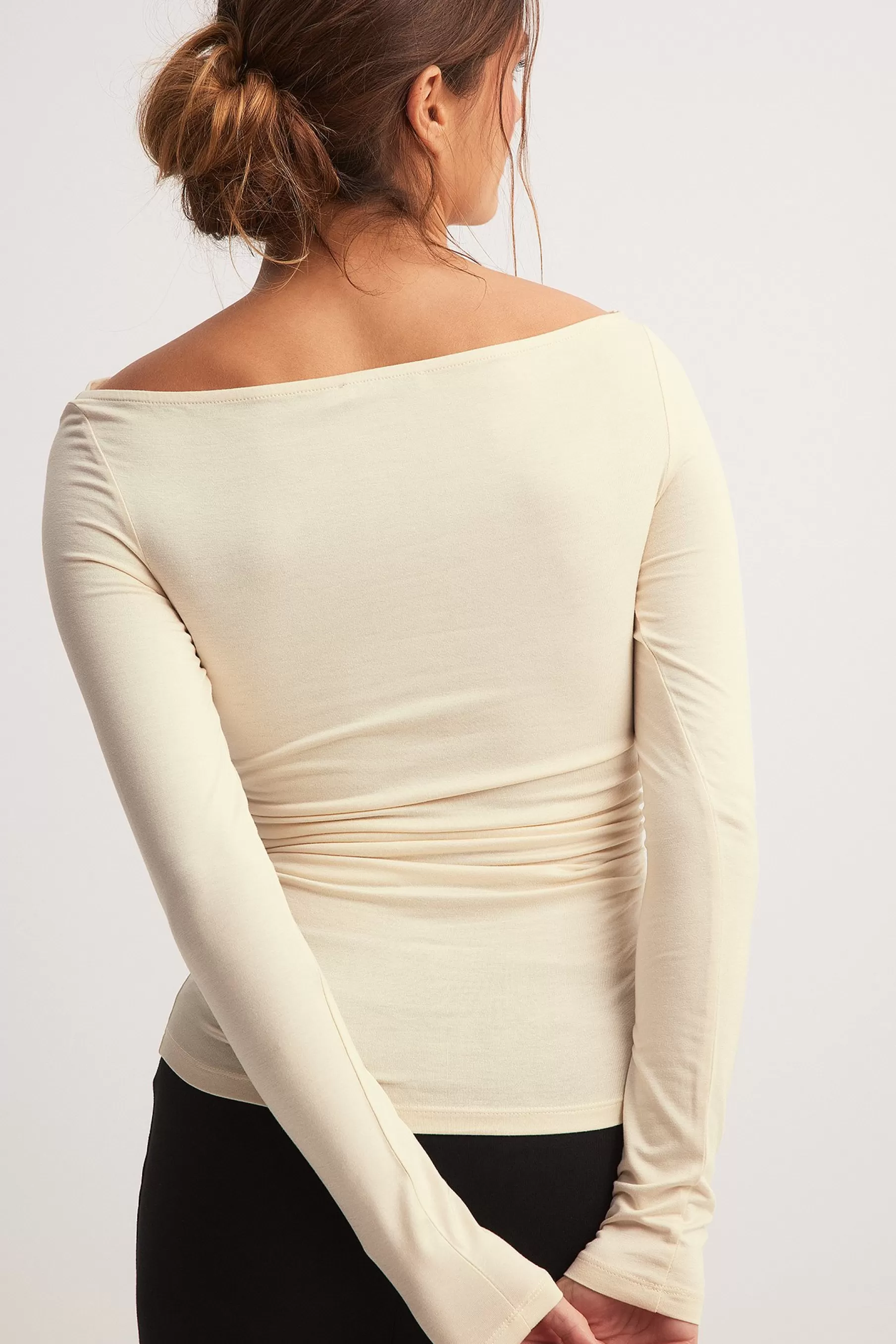 NA-KD Soft Line Draped Long Sleeve Top Offwhite