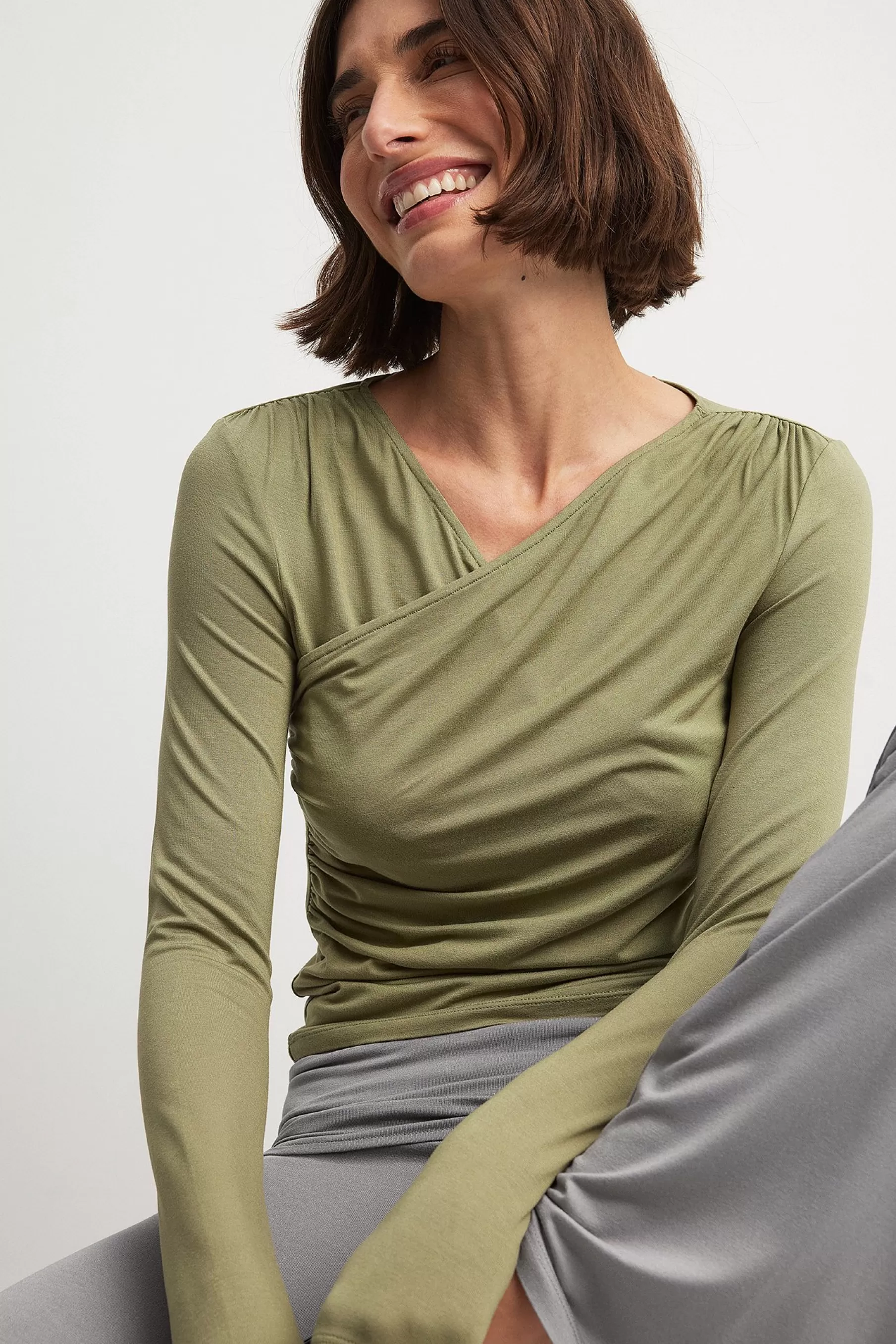 NA-KD Soft Line Draped Top Green