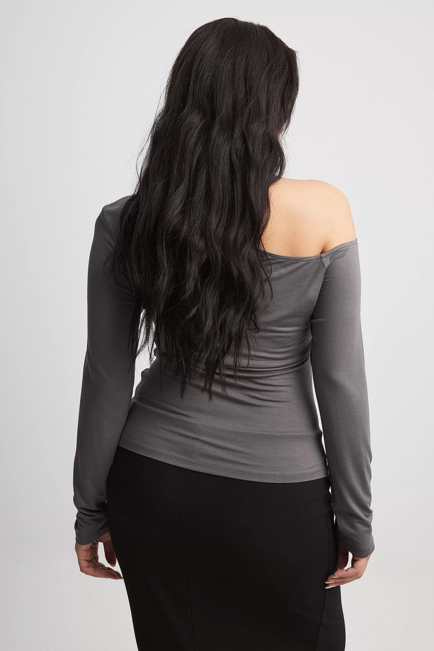 NA-KD Soft Line Long Sleeve Top Grey