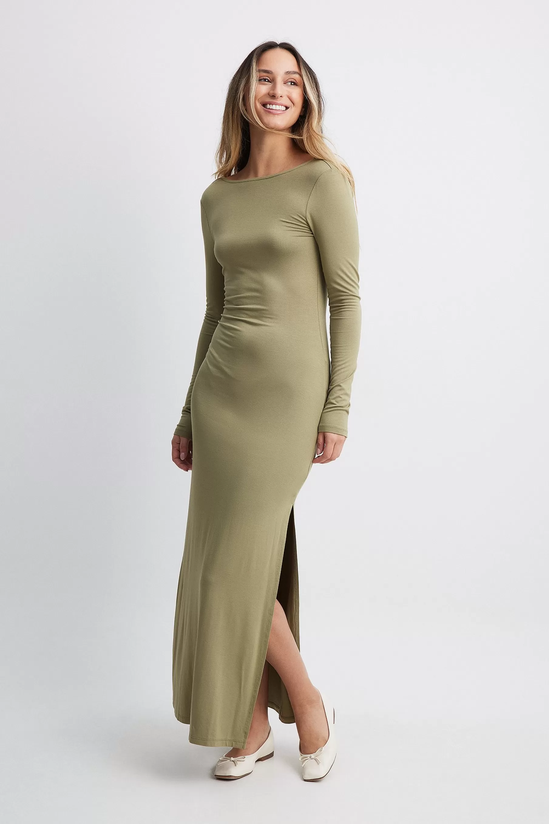 NA-KD Soft Line Maxi Dress Green