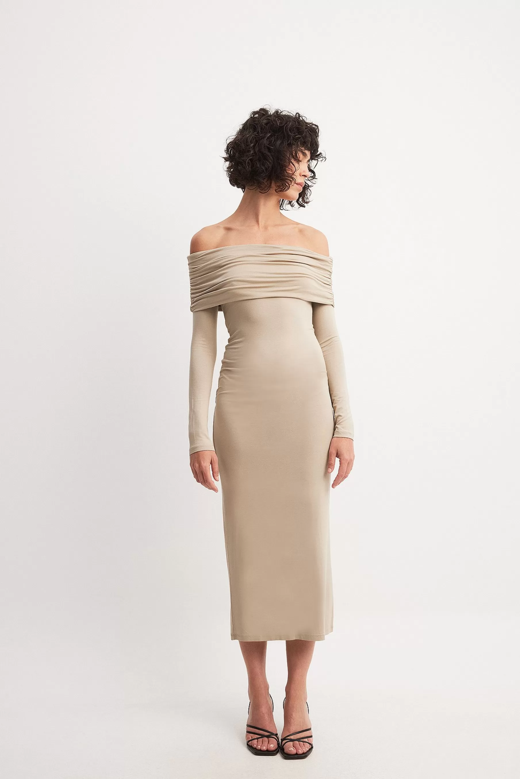 NA-KD Soft Line Midi Dress Beige