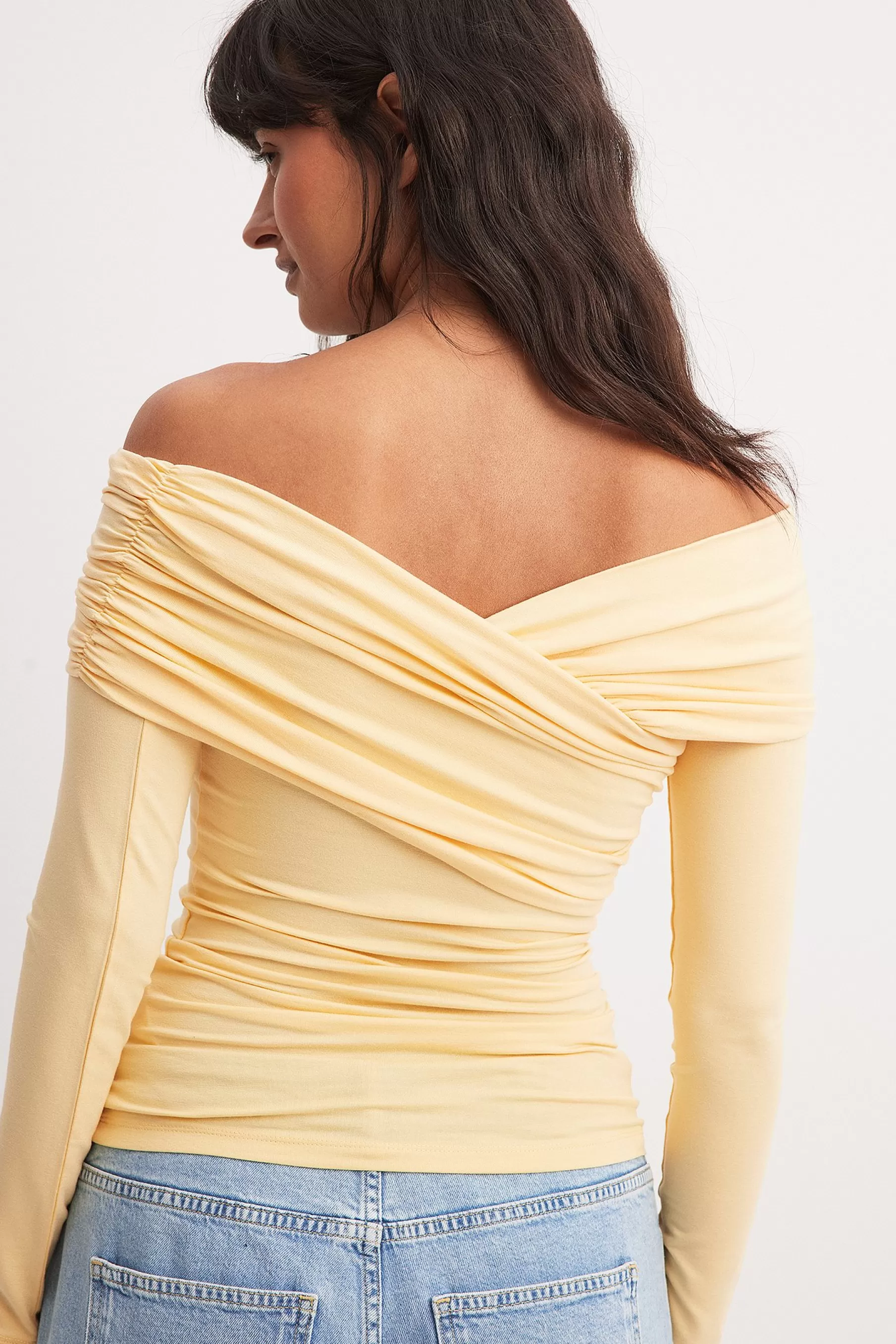 NA-KD Soft Line Off Shoulder Draped Top Yellow