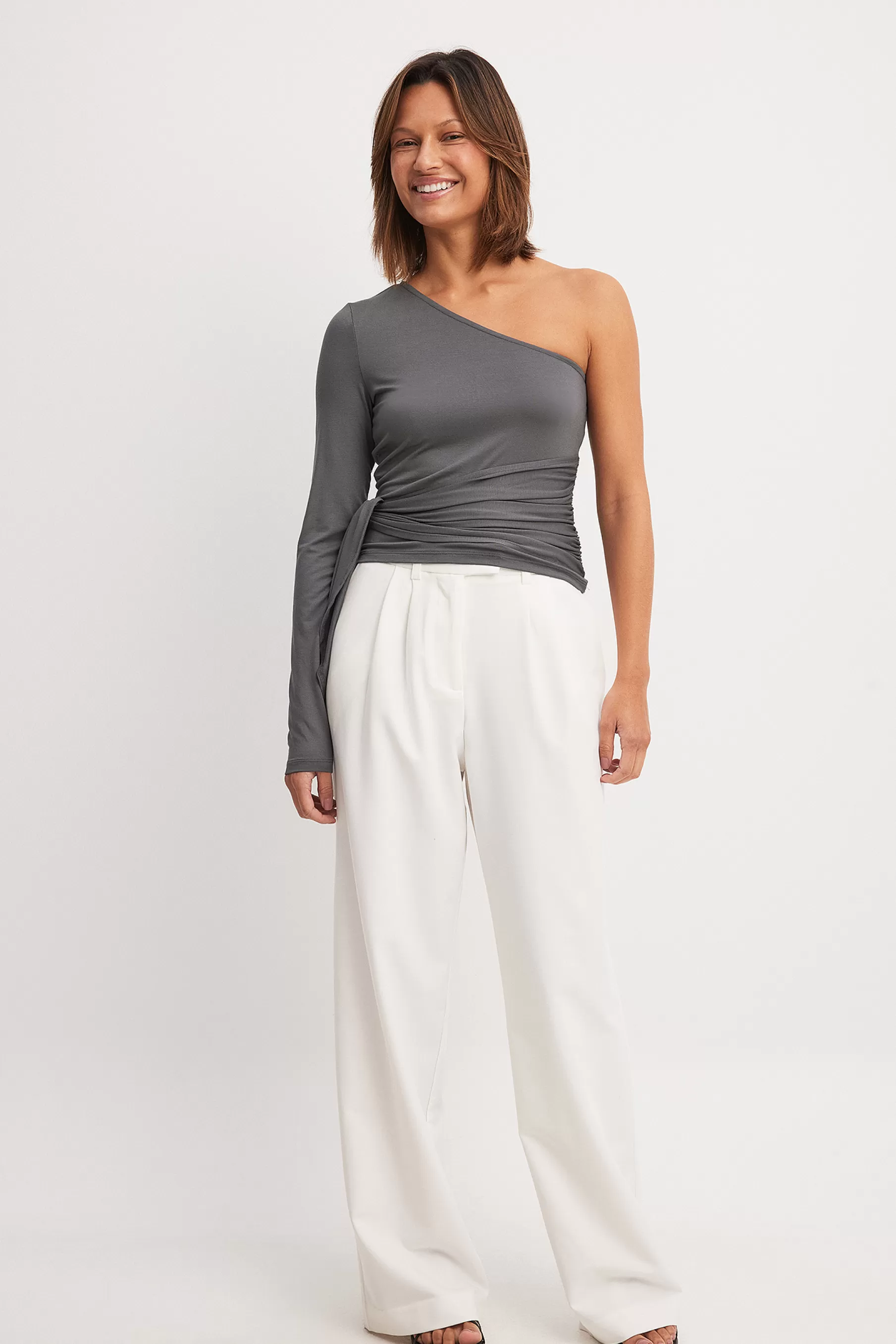 NA-KD Soft Line Tie Top Grey