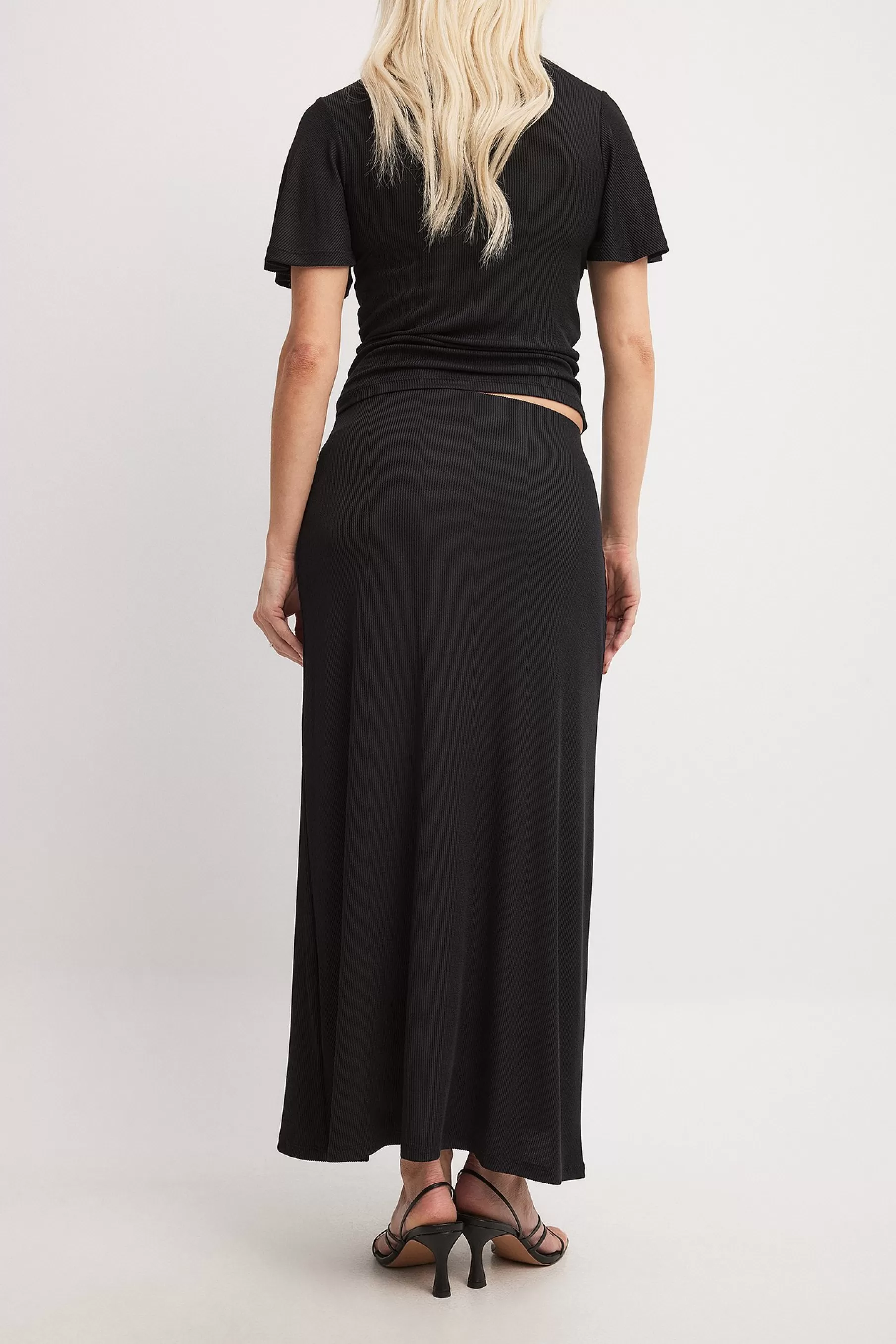 NA-KD Soft Rib Midi Skirt Black