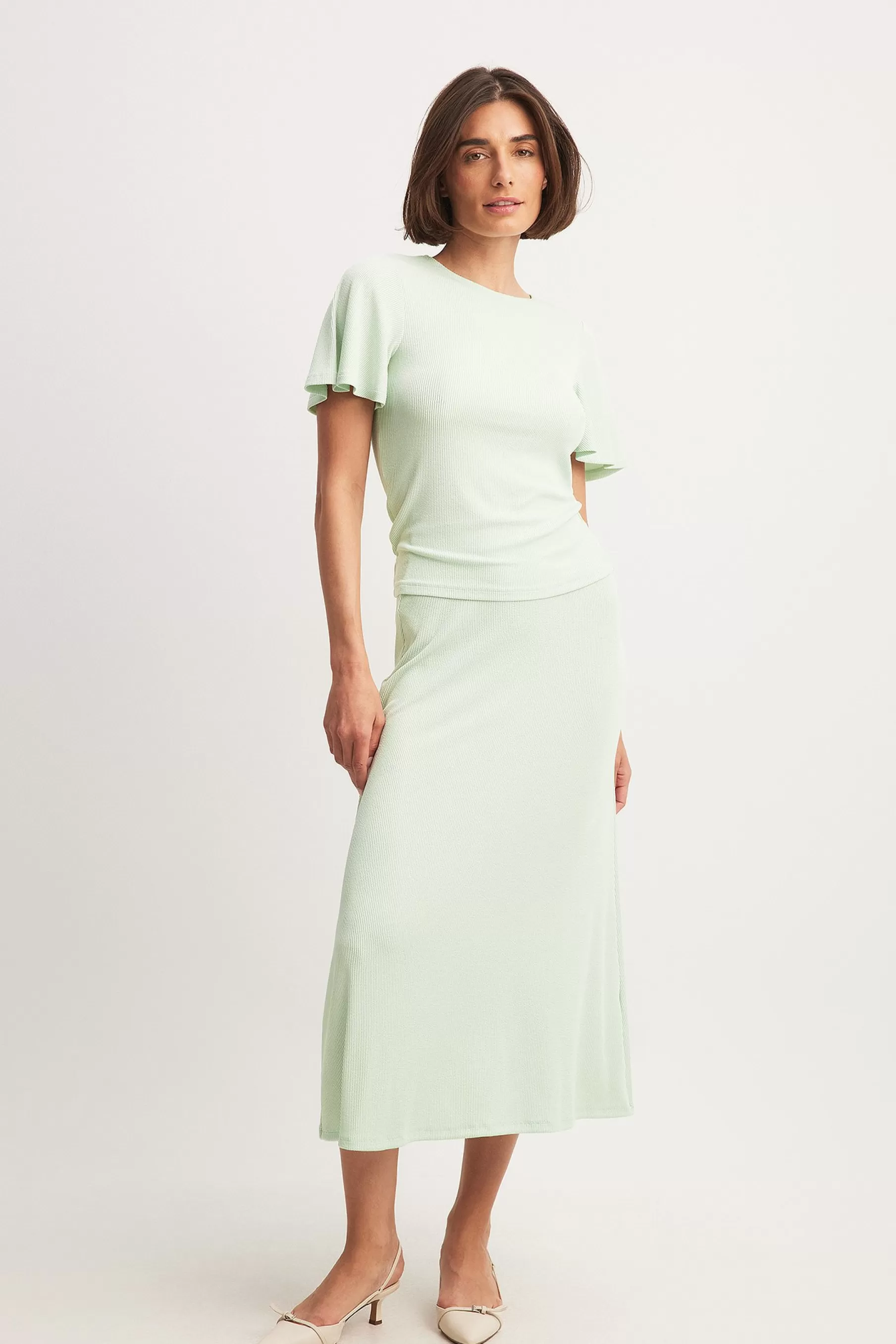 NA-KD Soft Rib Midi Skirt Green