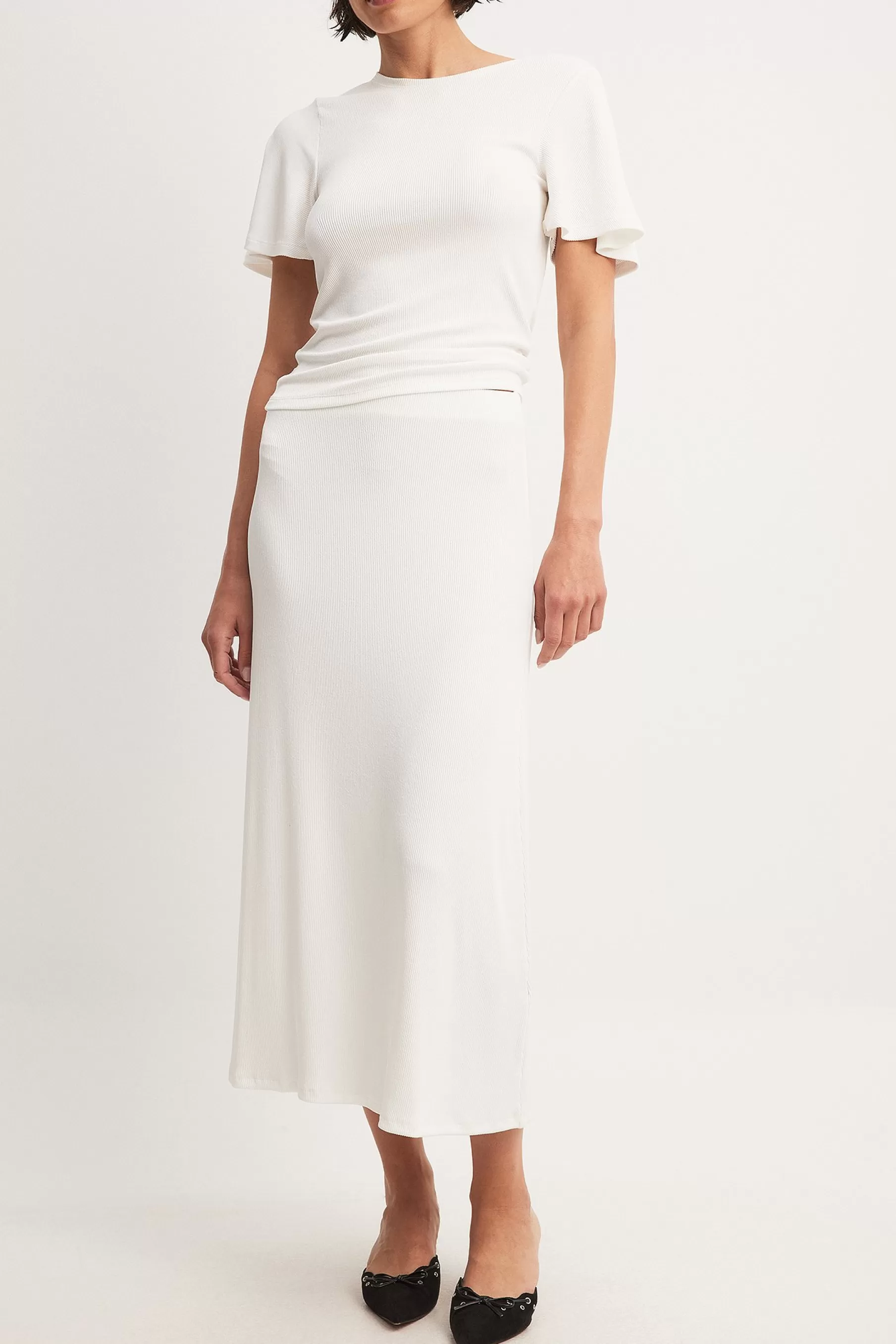 NA-KD Soft Rib Midi Skirt White