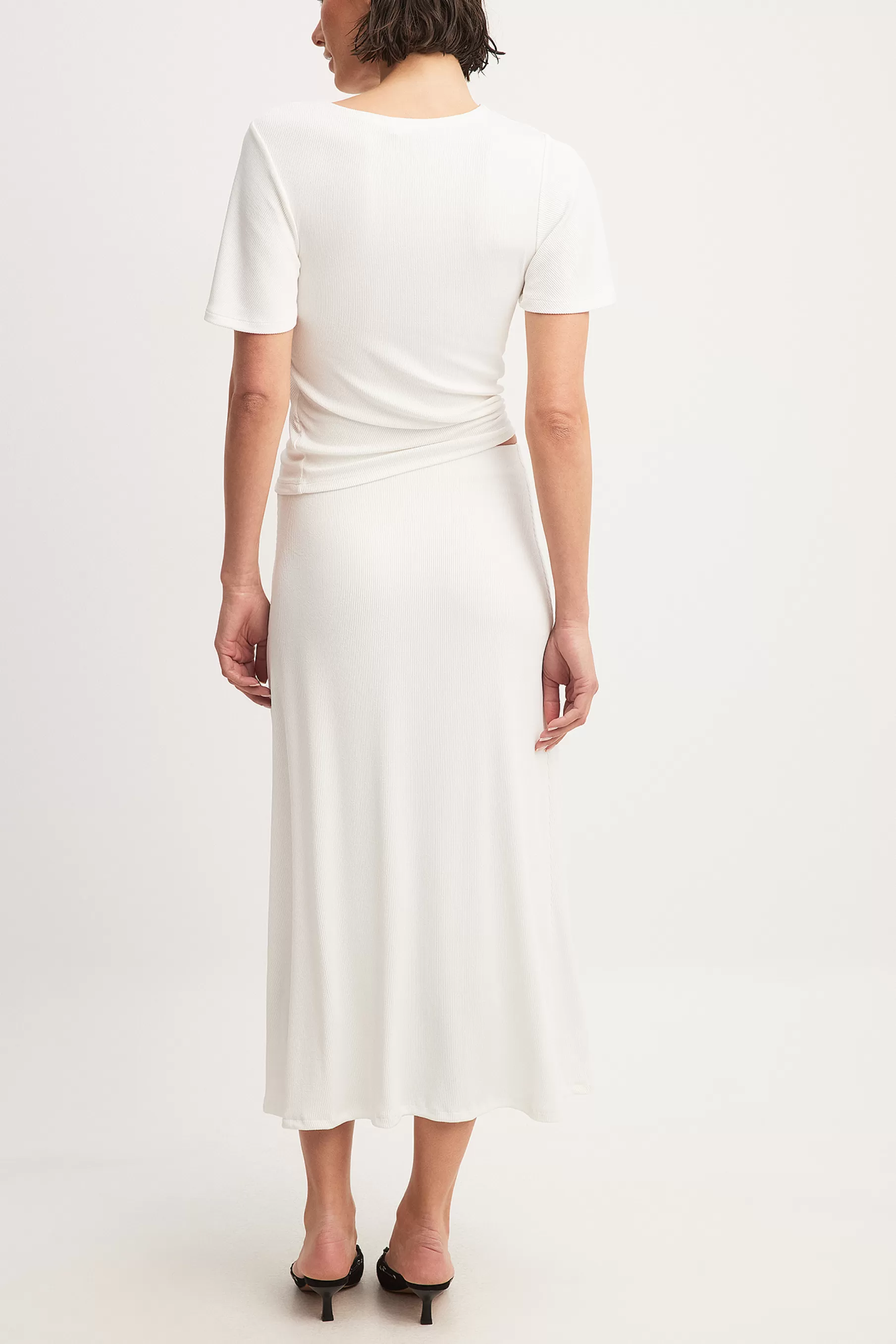 NA-KD Soft Rib Midi Skirt White