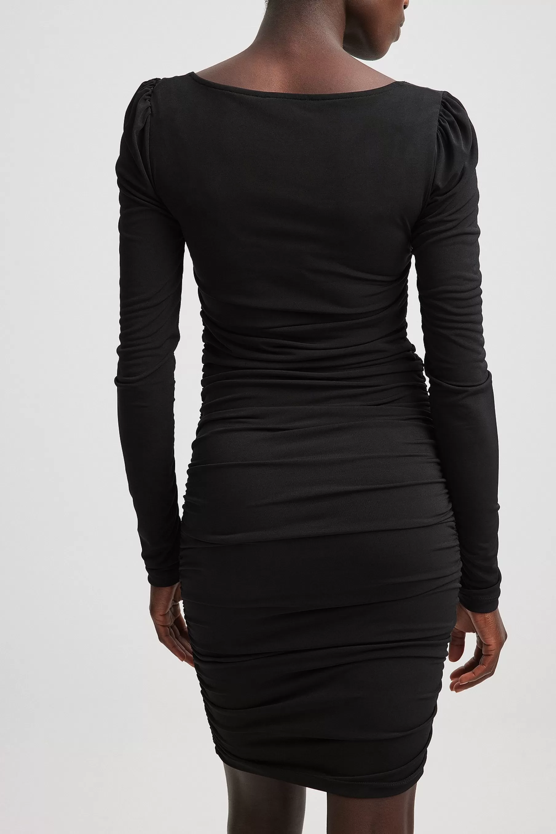 NA-KD Square Neck Rouched Dress Black