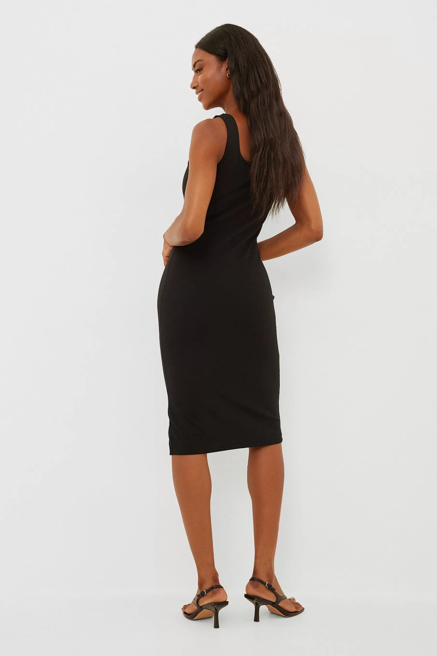 NA-KD Square Neckline Slit Dress Black