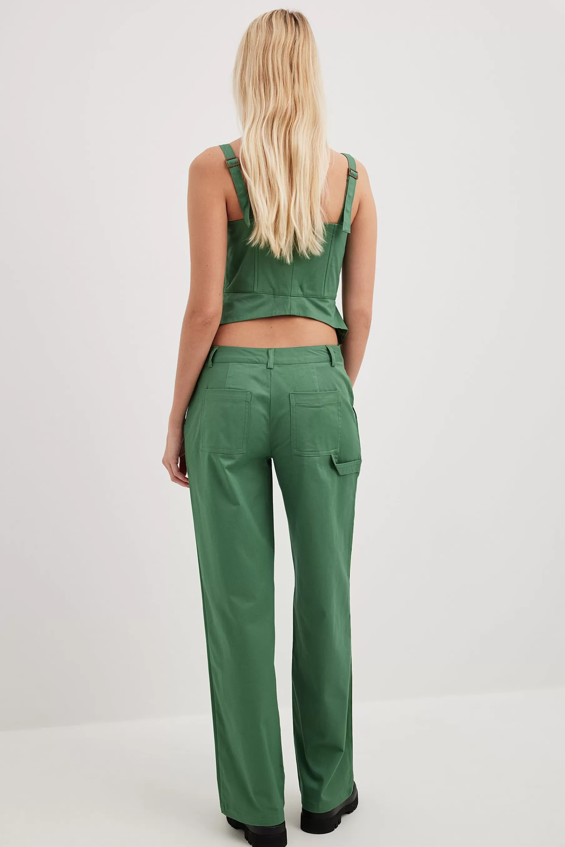 NA-KD Straight Cargo Trousers Green