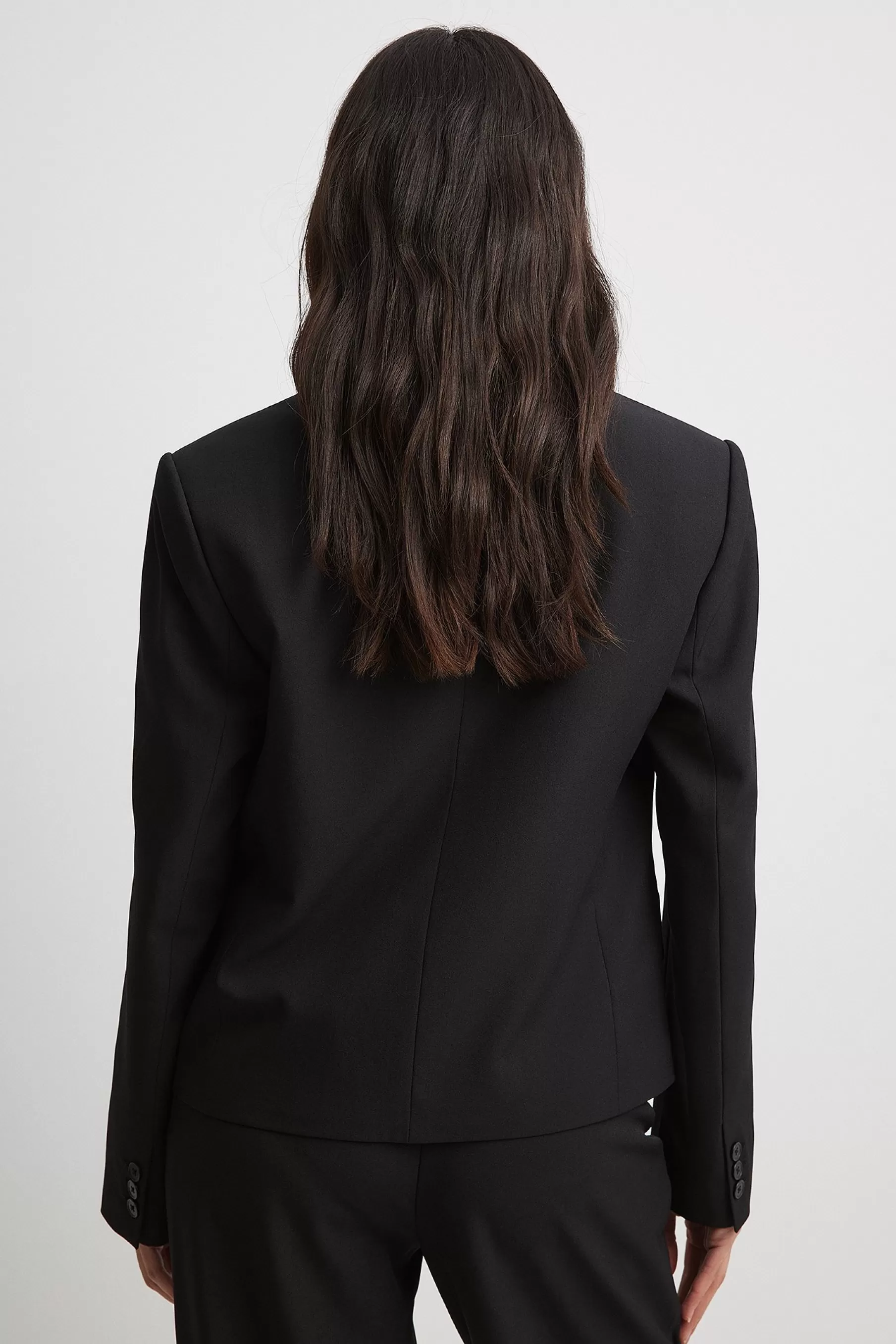 NA-KD Straight Double Breasted Cropped Blazer Black