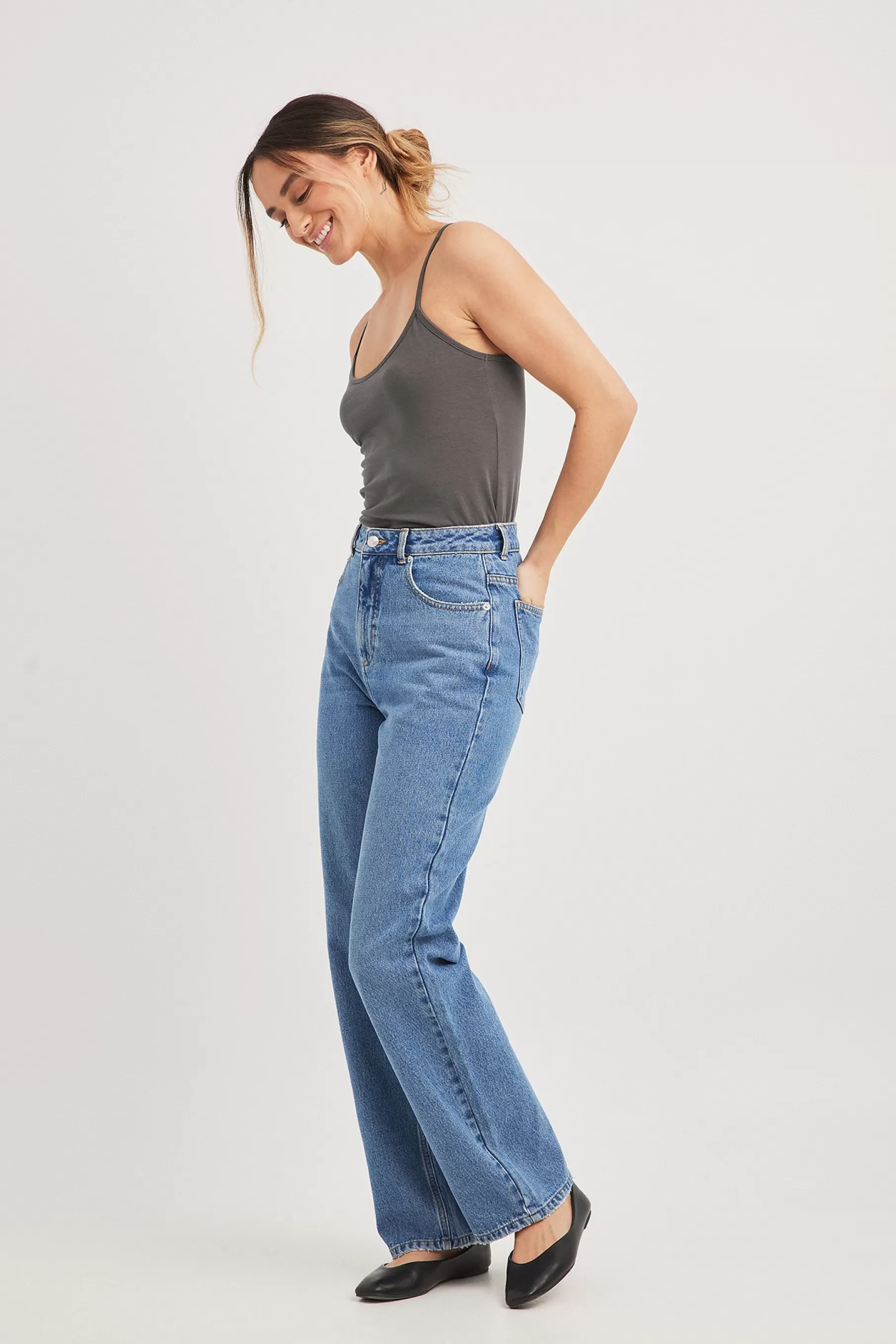 NA-KD Straight High Waist Ankle Jeans Blue