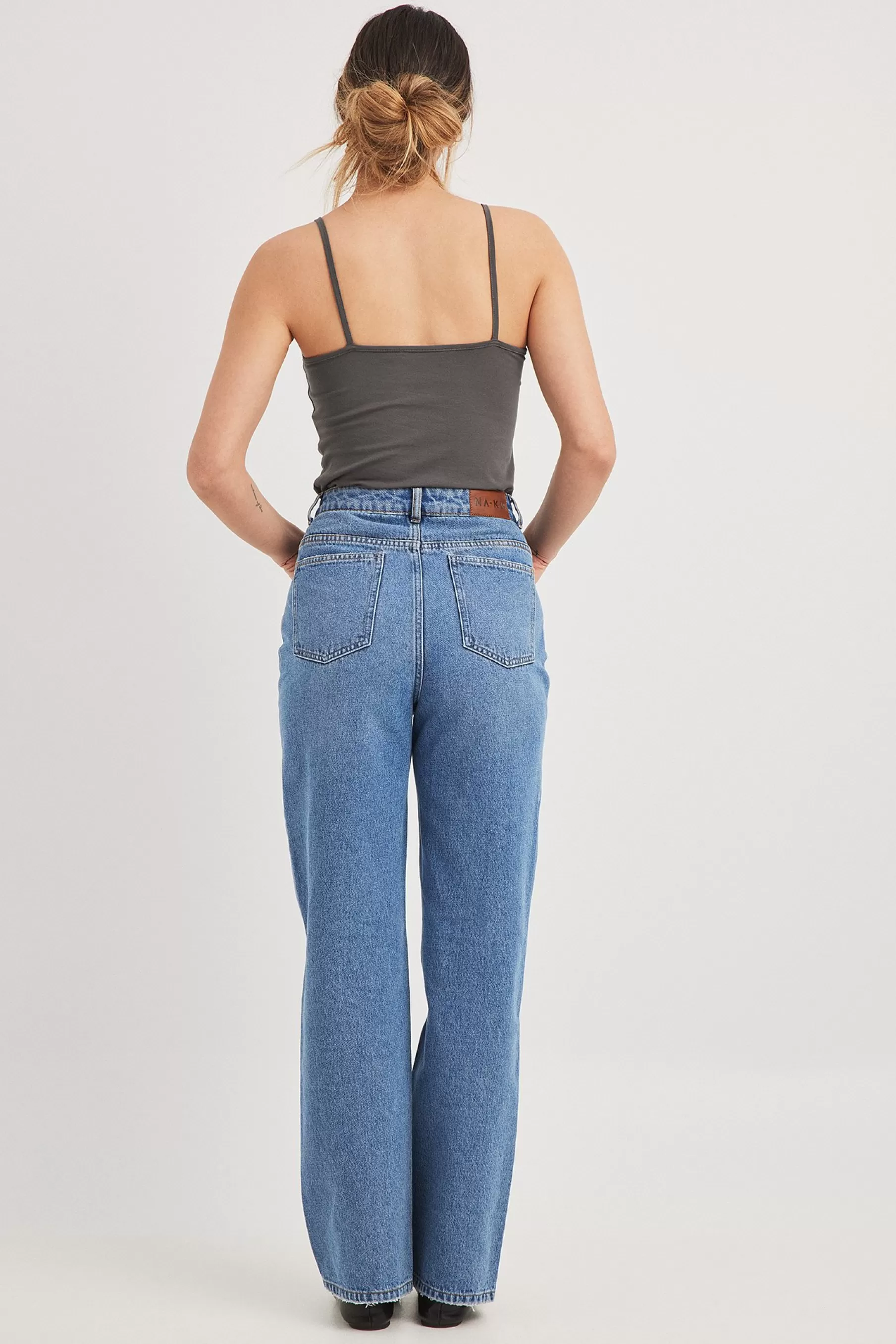 NA-KD Straight High Waist Ankle Jeans Blue