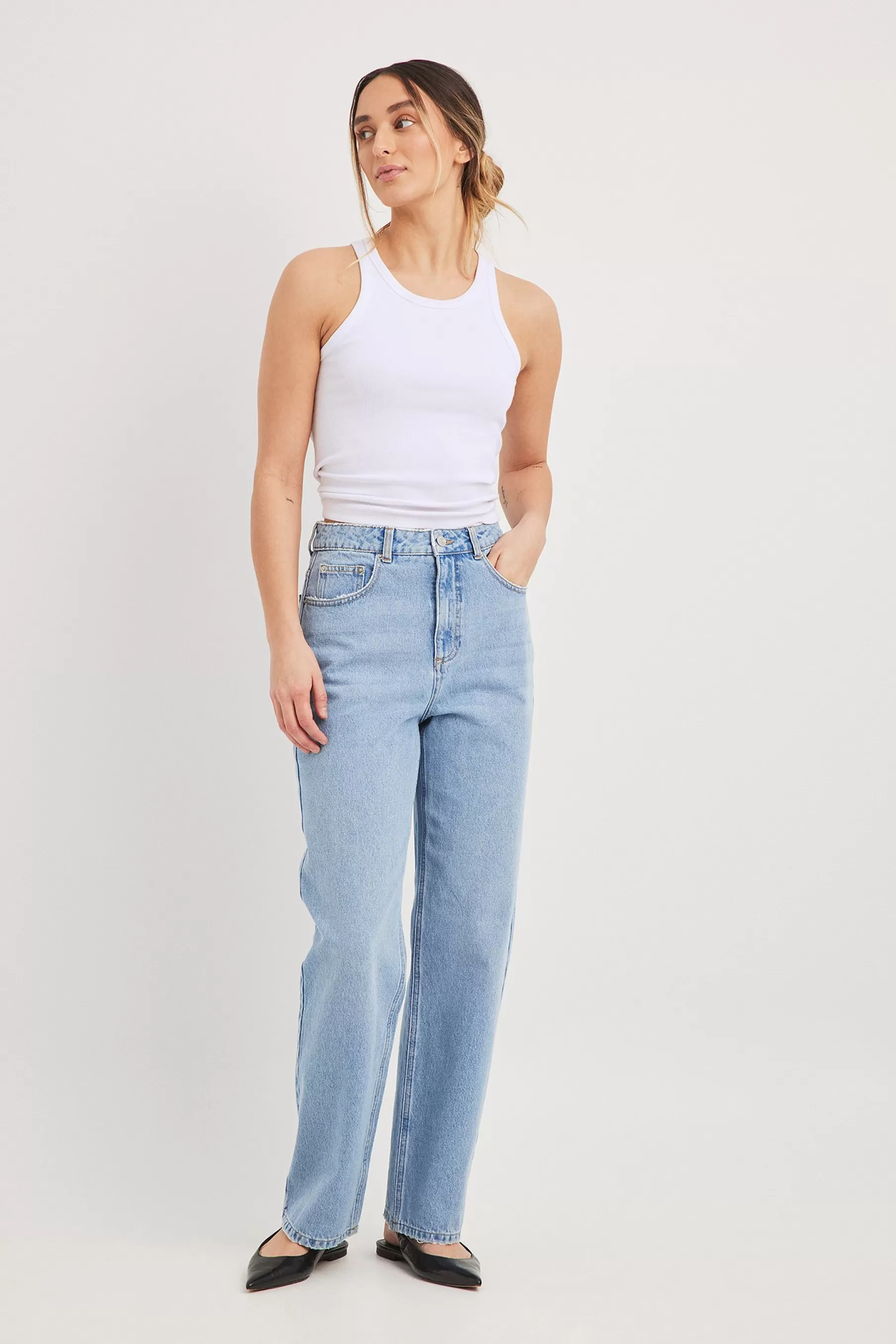 NA-KD Straight High Waist Ankle Jeans Blue